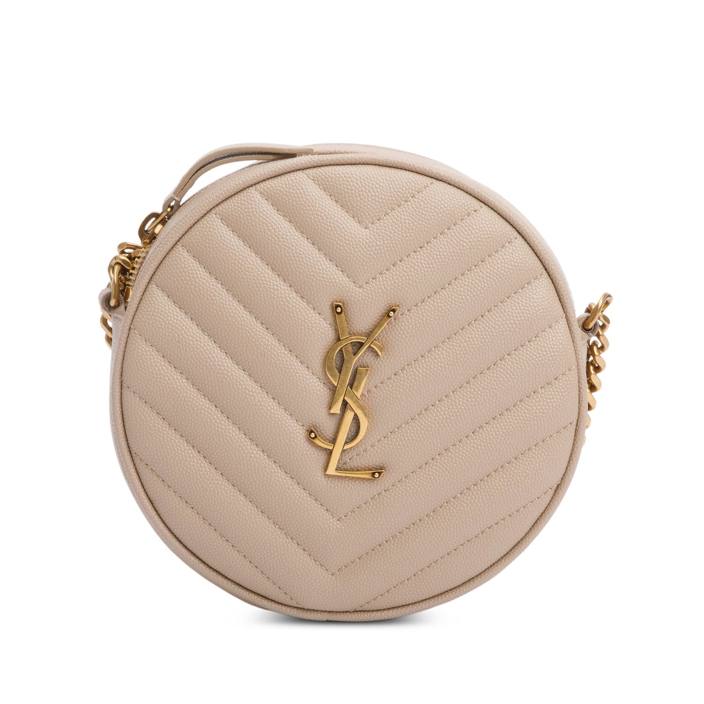 Saint Laurent 2021 Beige Quilted Leather Round Camera Bag