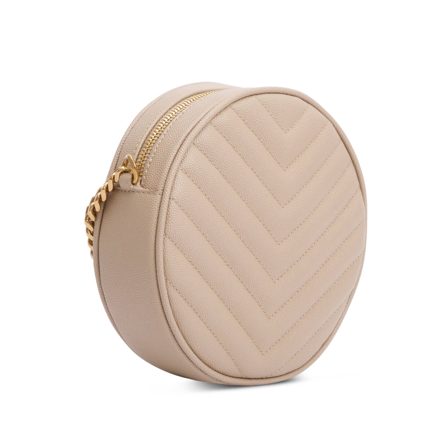 Saint Laurent 2021 Beige Quilted Leather Round Camera Bag