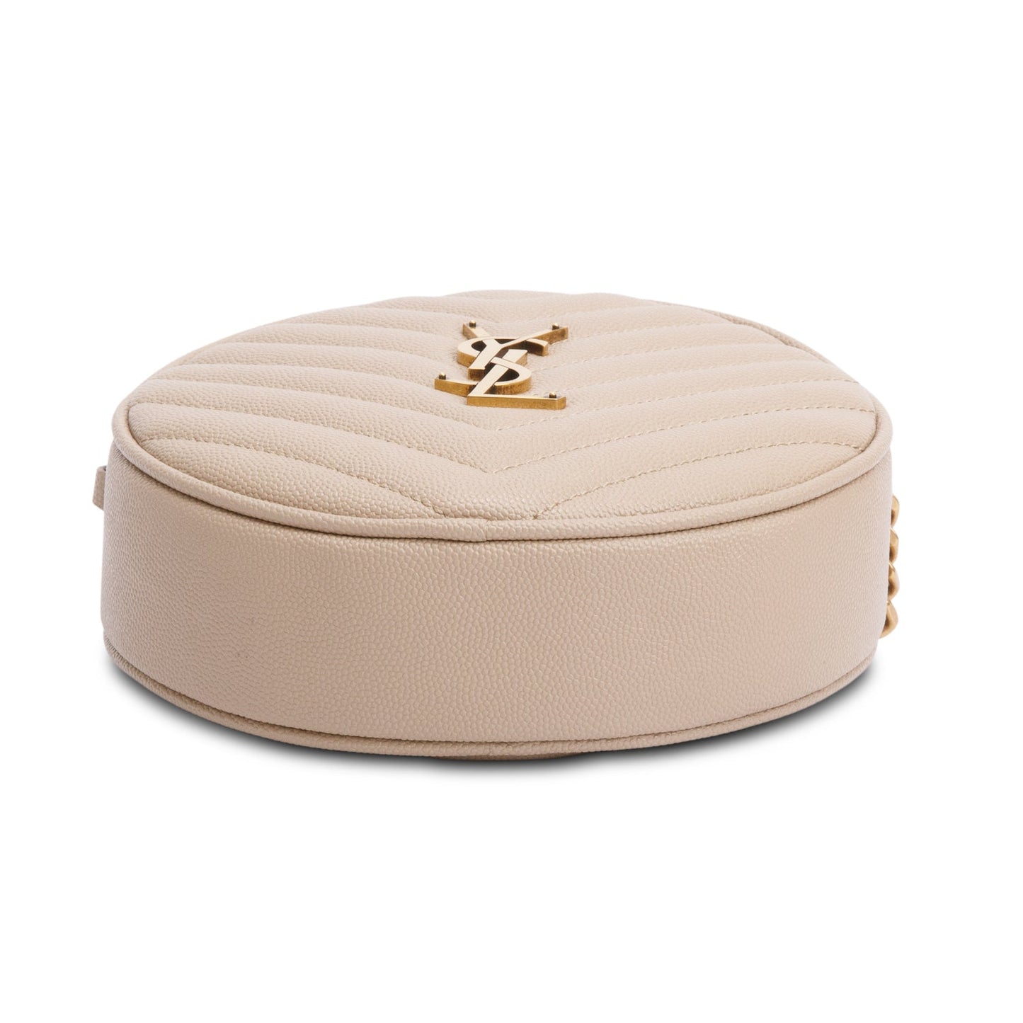 Saint Laurent 2021 Beige Quilted Leather Round Camera Bag