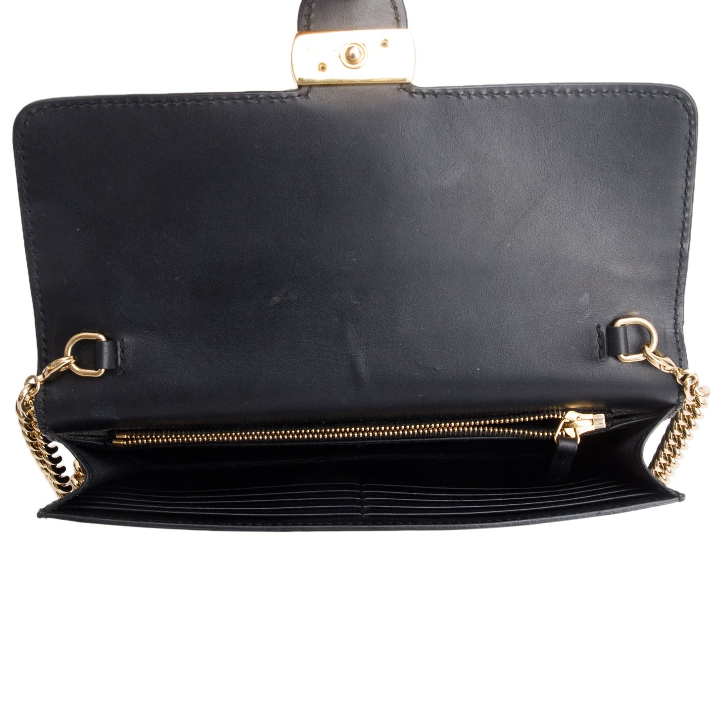 Gucci Black Guccissima Leather Interlocking G Icon Signature Wallet on Chain