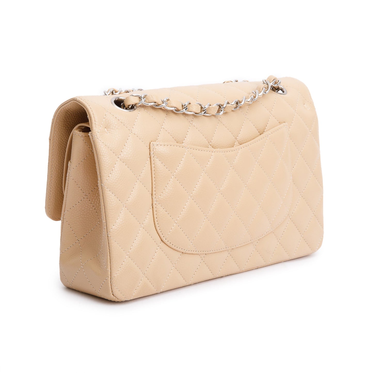 Chanel Beige Quilted Caviar Leather Classic Medium Double Flap Bag