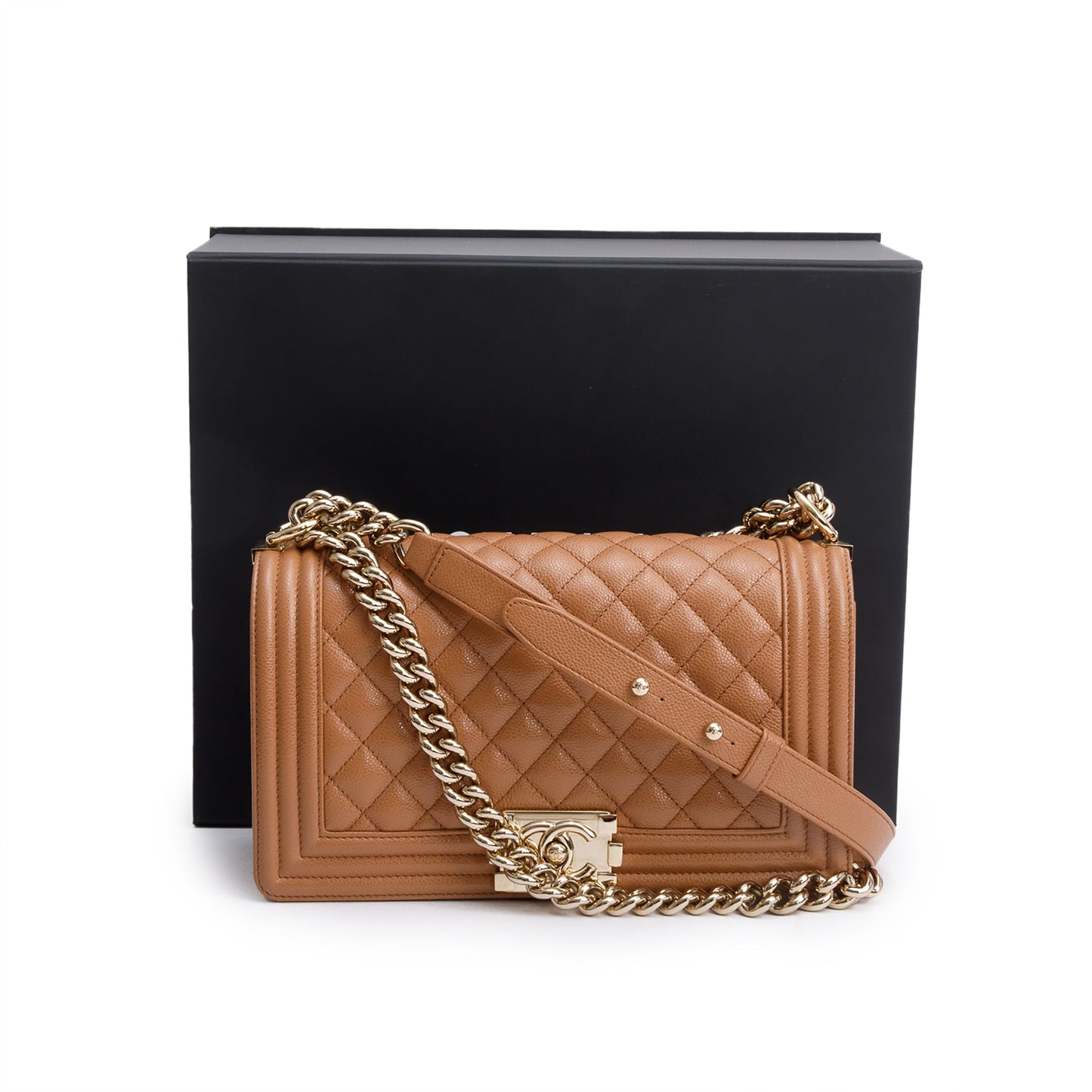 Chanel 2022 Brown Quilted Caviar Leather Medium Boy Bag