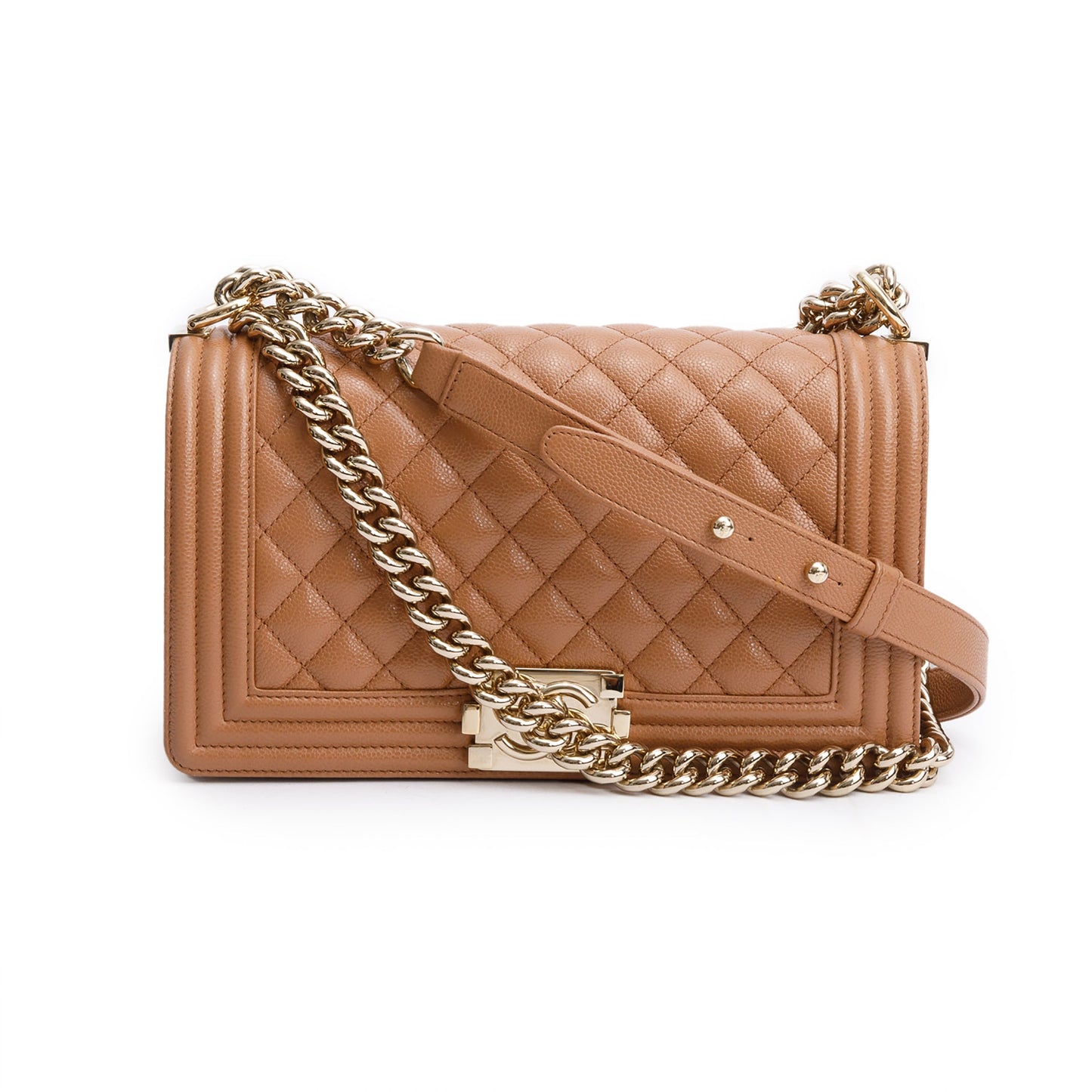 Chanel 2022 Brown Quilted Caviar Leather Medium Boy Bag