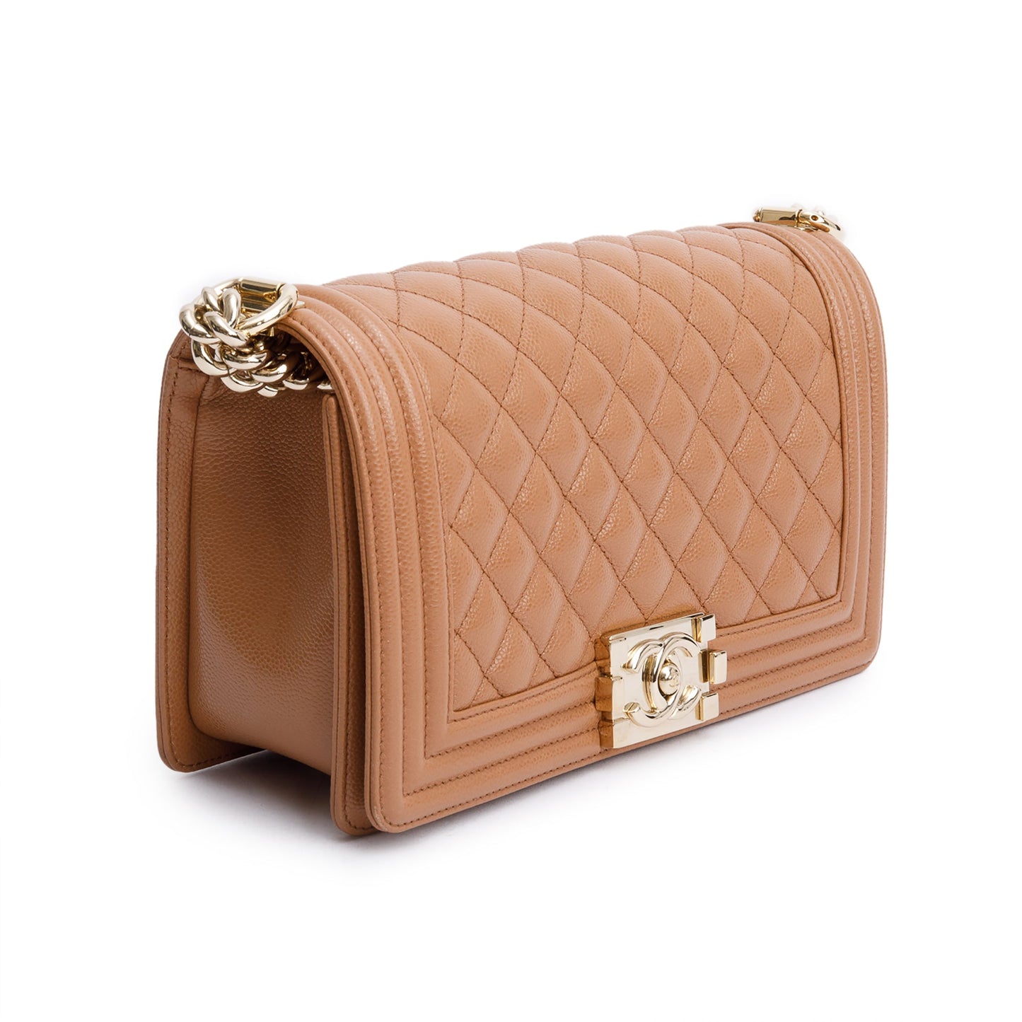 Chanel 2022 Brown Quilted Caviar Leather Medium Boy Bag
