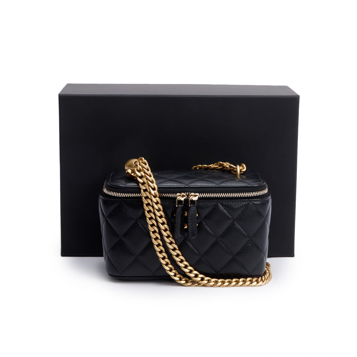 Chanel 2024 Black Quilted Caviar Leather Small Sweet Heart Vanity Case