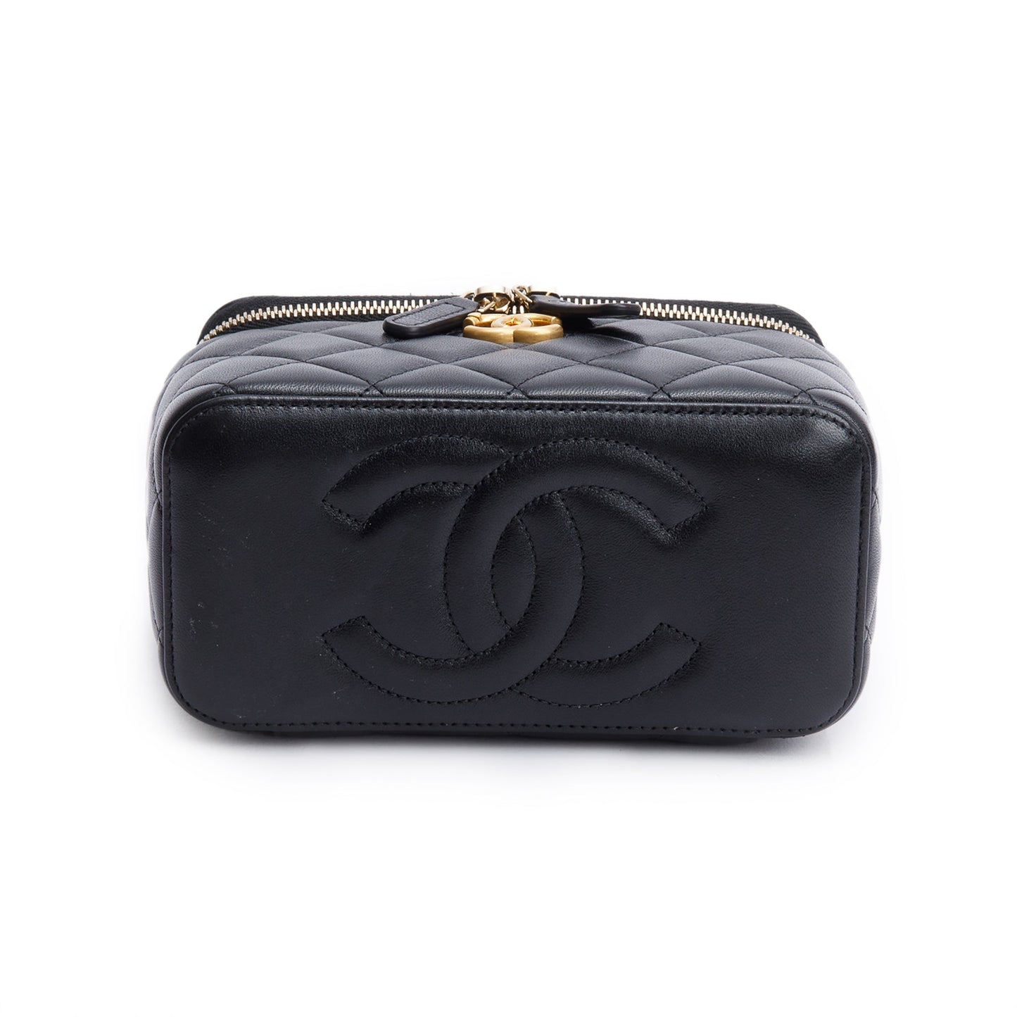 Chanel 2024 Black Quilted Caviar Leather Small Sweet Heart Vanity Case