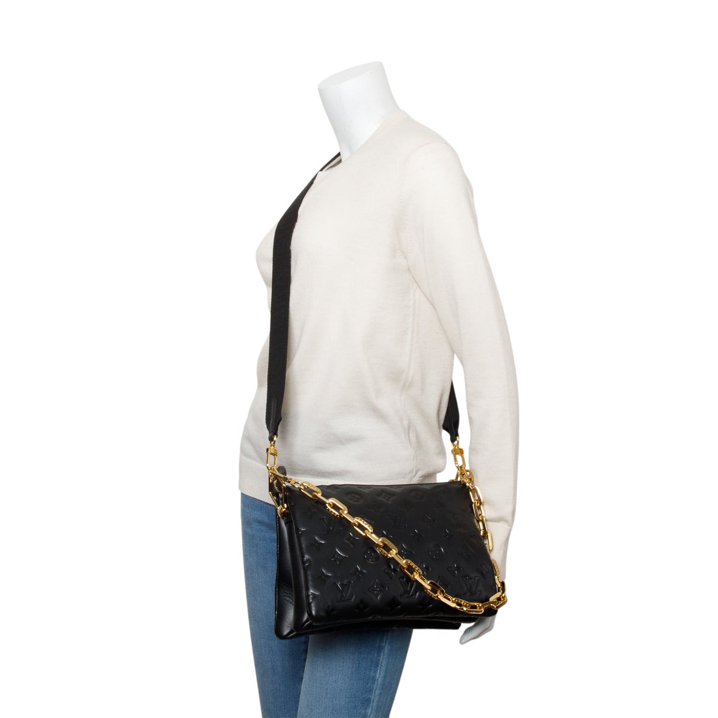 Louis Vuitton Black Monogram Embossed Lambskin Leather Coussin MM