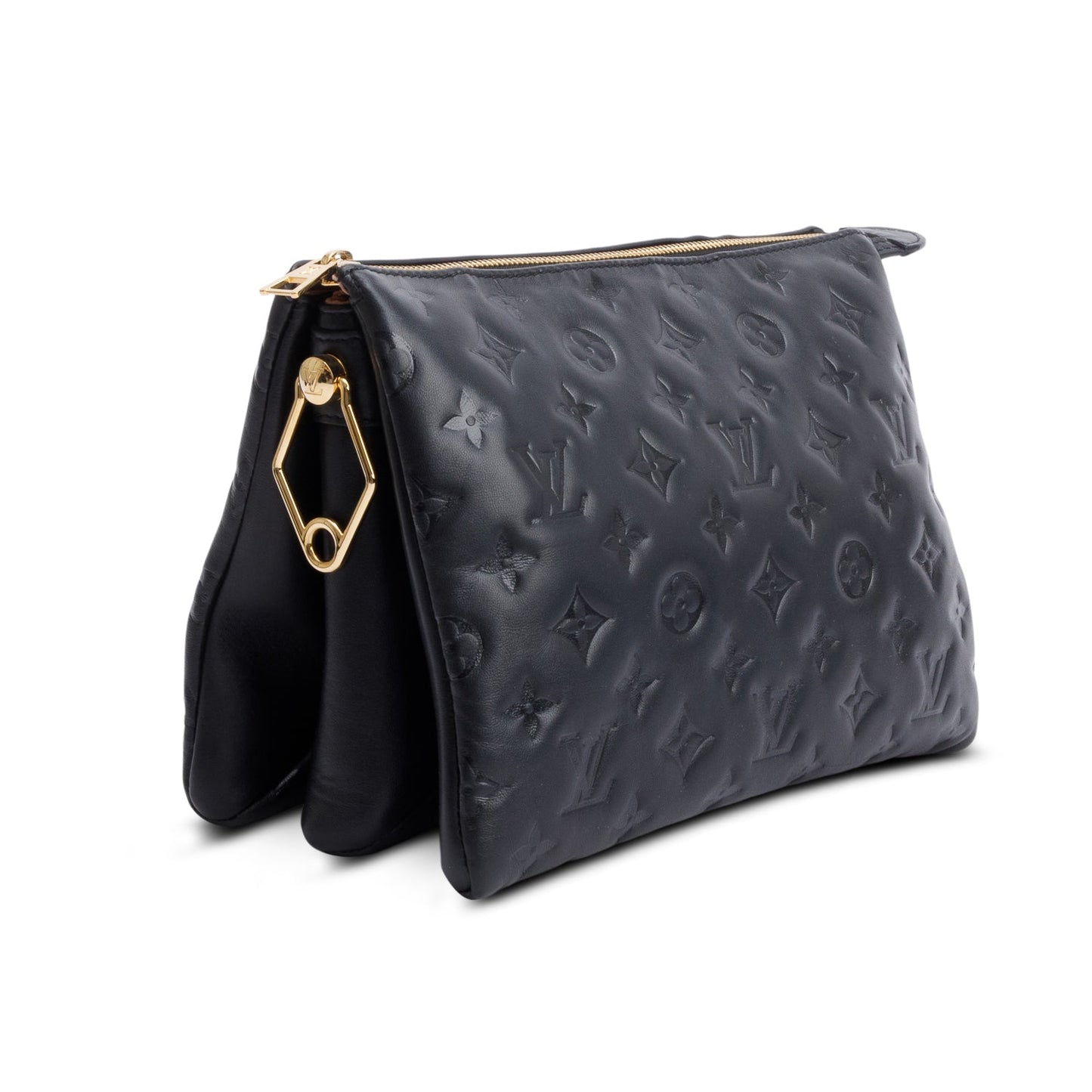 Louis Vuitton Black Monogram Embossed Lambskin Leather Coussin MM