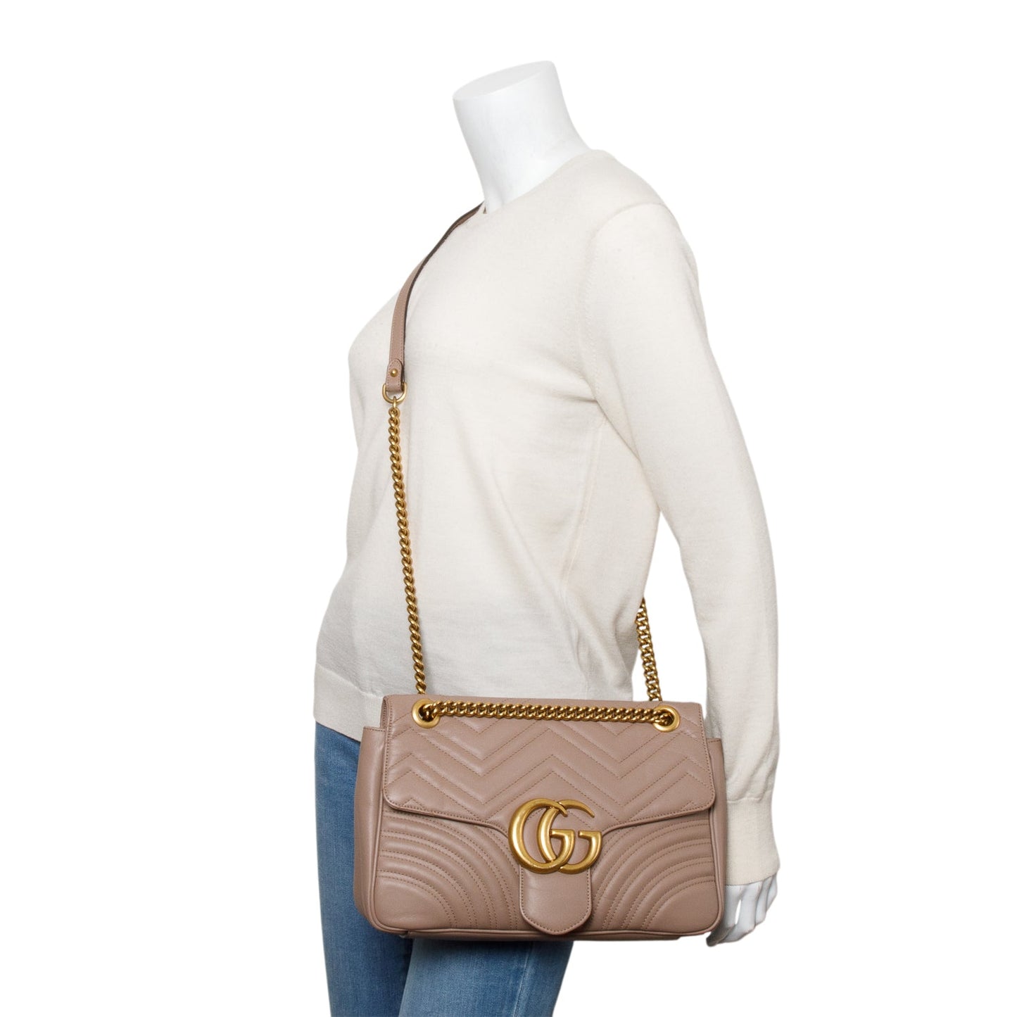 Gucci Beige GG Marmont Matelasse Medium Shoulder Bag