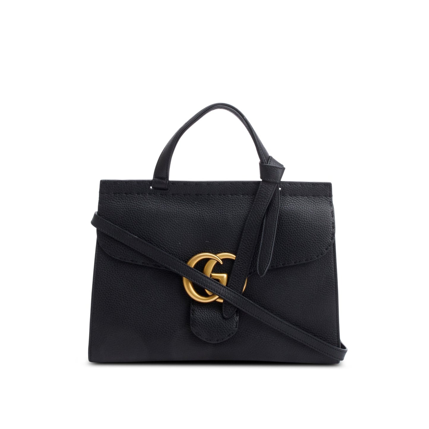Gucci Black Pebbled Leather GG Marmont Small Top Handle Bag