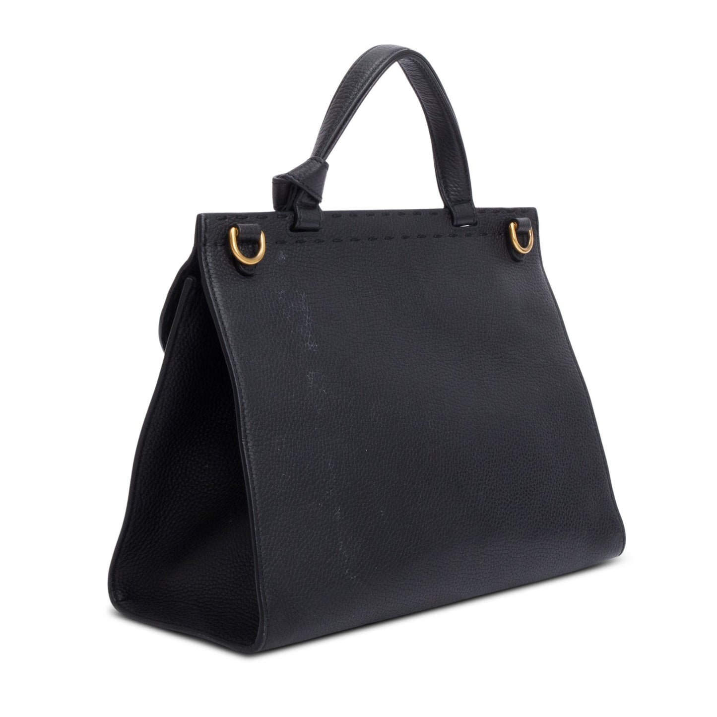 Gucci Black Pebbled Leather GG Marmont Small Top Handle Bag