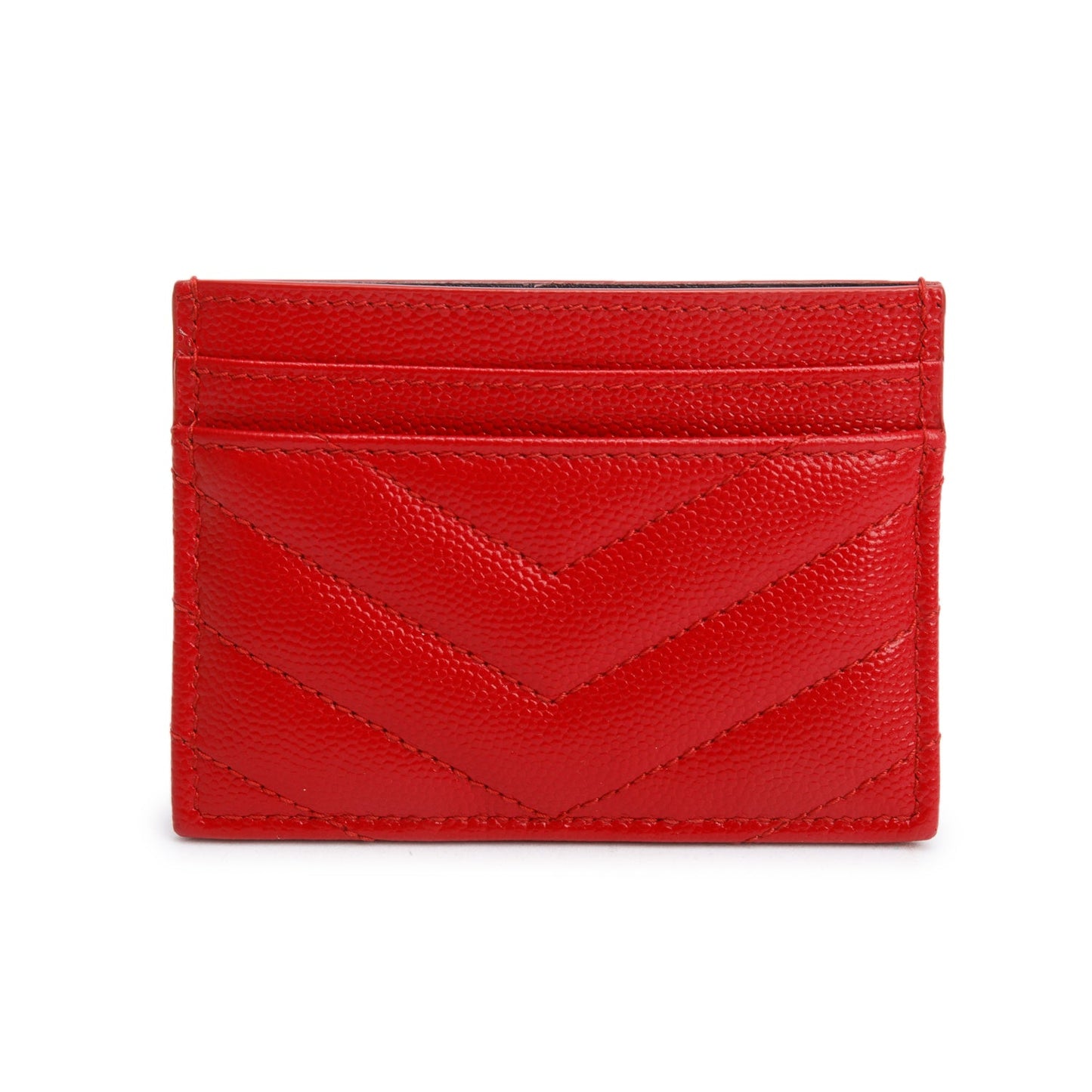 Saint Laurent Red Grain de Poudre Matelasse Chevron Leather Card Case
