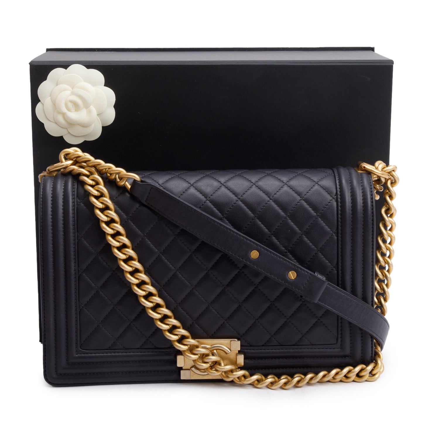 Chanel Black Quilted Lambskin Leather Large Boy Bag