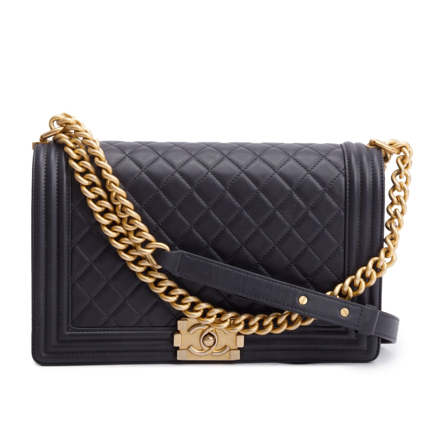 Chanel Black Quilted Lambskin Leather Large Boy Bag