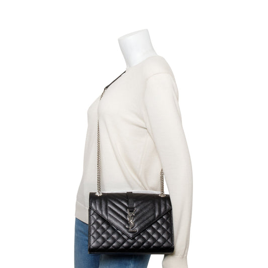 Saint Laurent 2020 Black Grained De Poudre Medium Envelope Shoulder Bag
