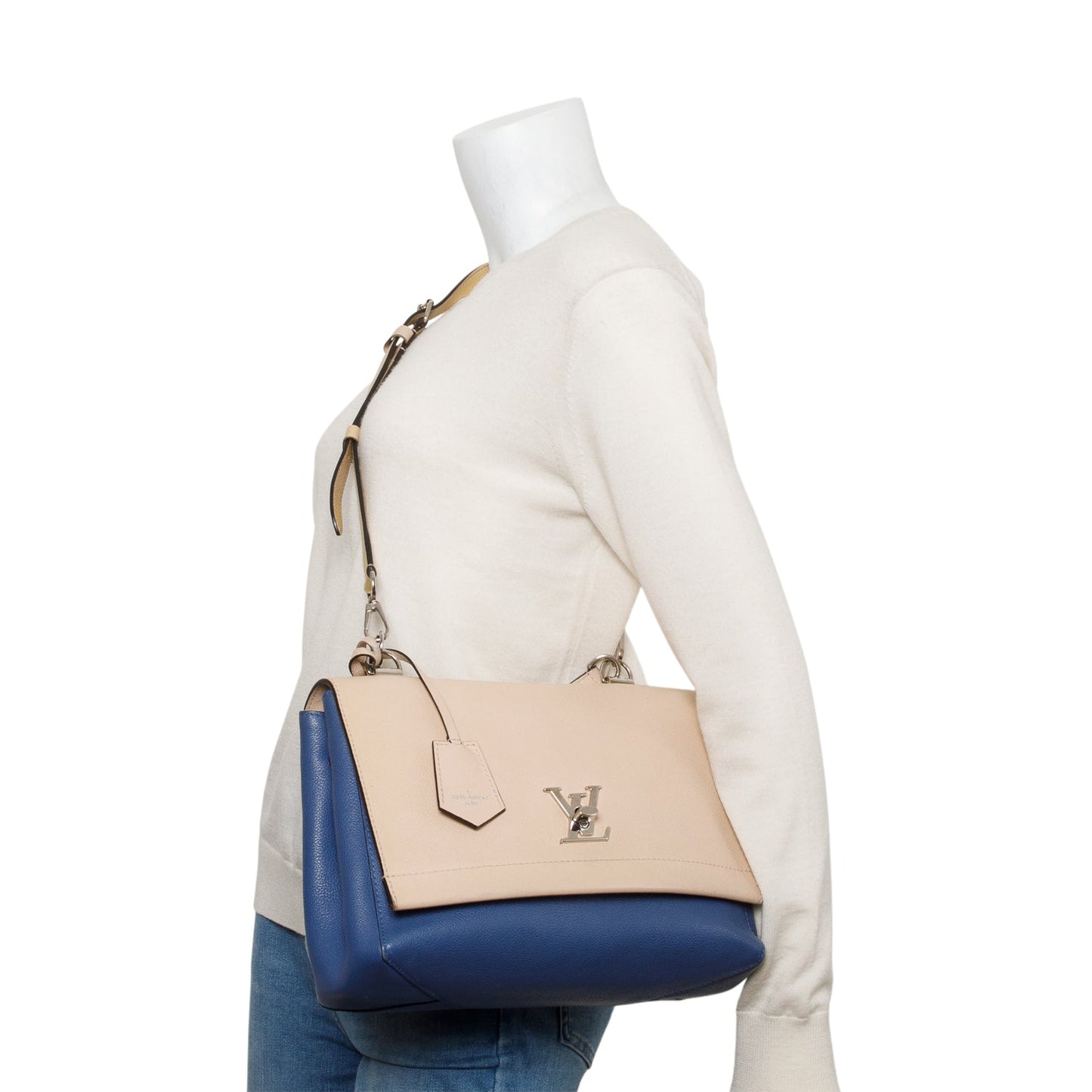 Louis Vuitton Beige/Blue Taurillon Leather LockMe II Top Handle Bag