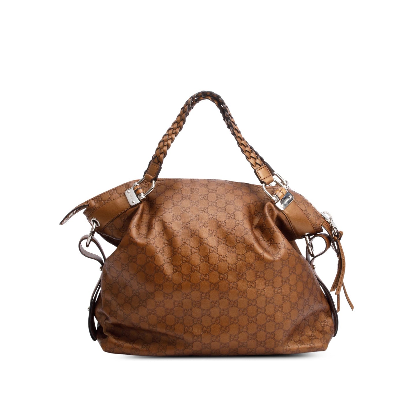 Gucci Metallic Brown GG Signature Leather Medium Bamboo Bar Tote