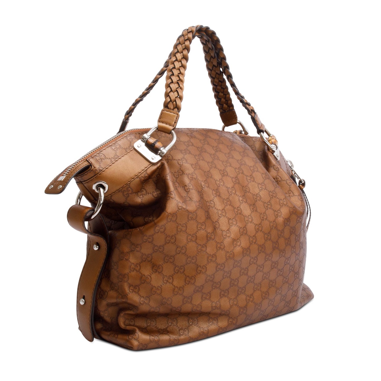 Gucci Metallic Brown GG Signature Leather Medium Bamboo Bar Tote
