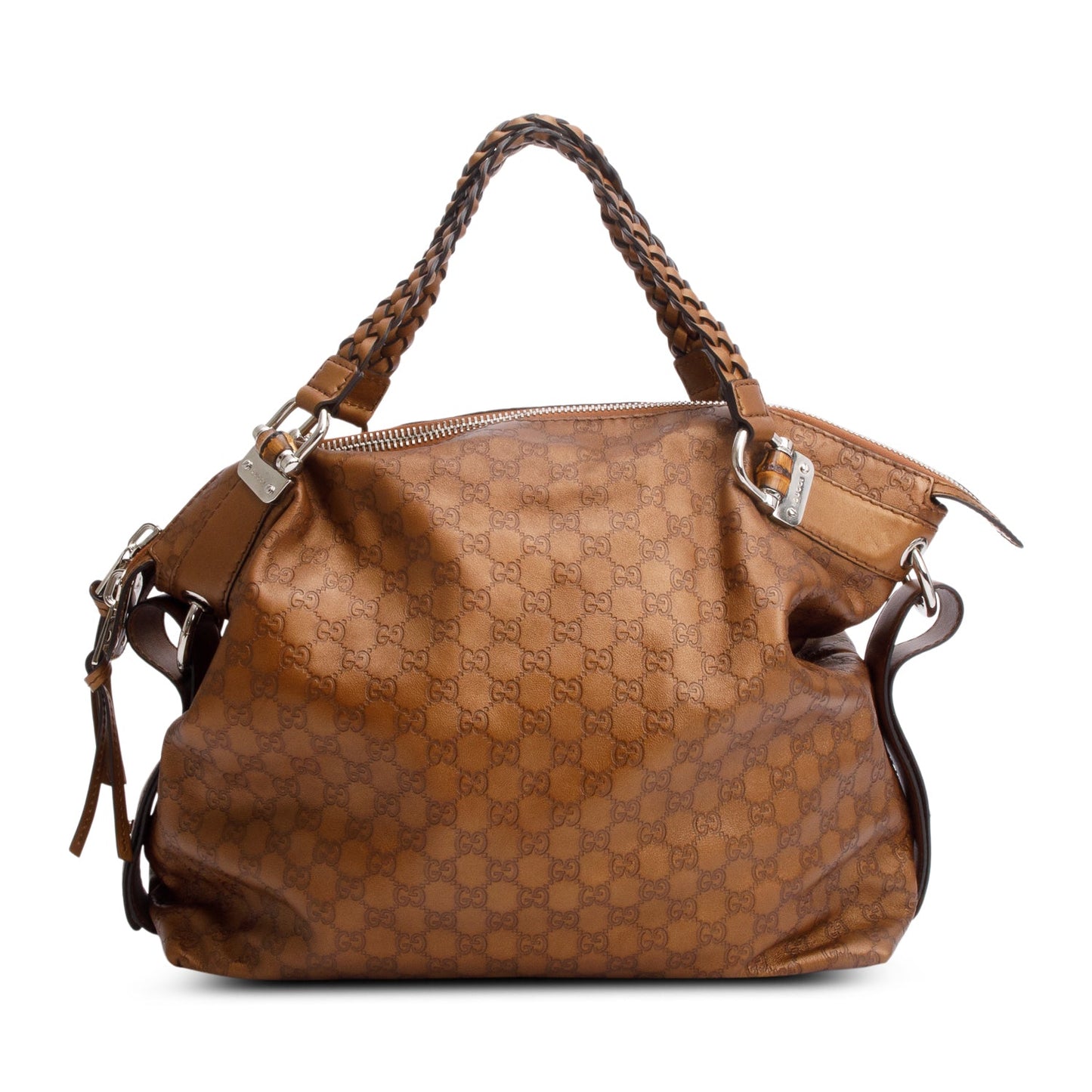 Gucci Metallic Brown GG Signature Leather Medium Bamboo Bar Tote