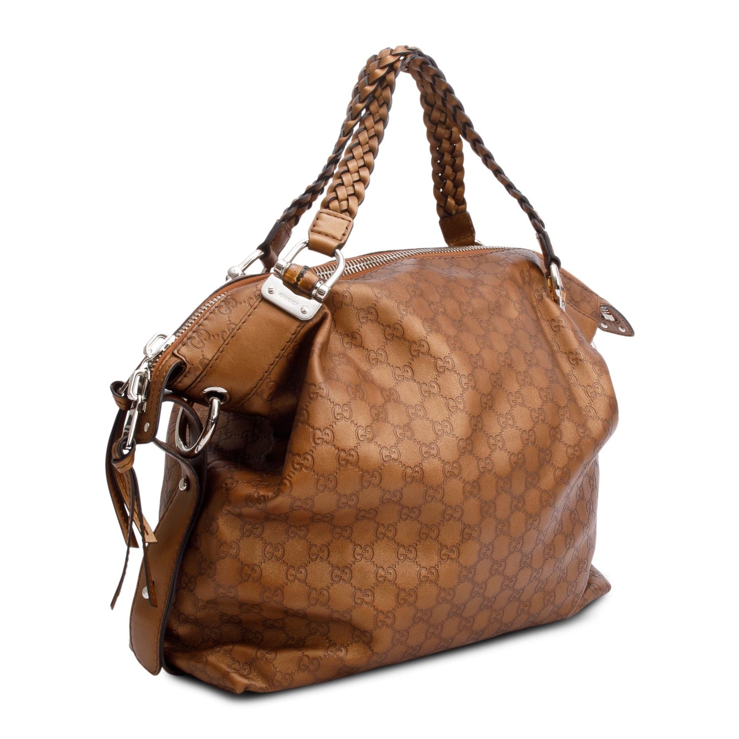 Gucci Metallic Brown GG Signature Leather Medium Bamboo Bar Tote