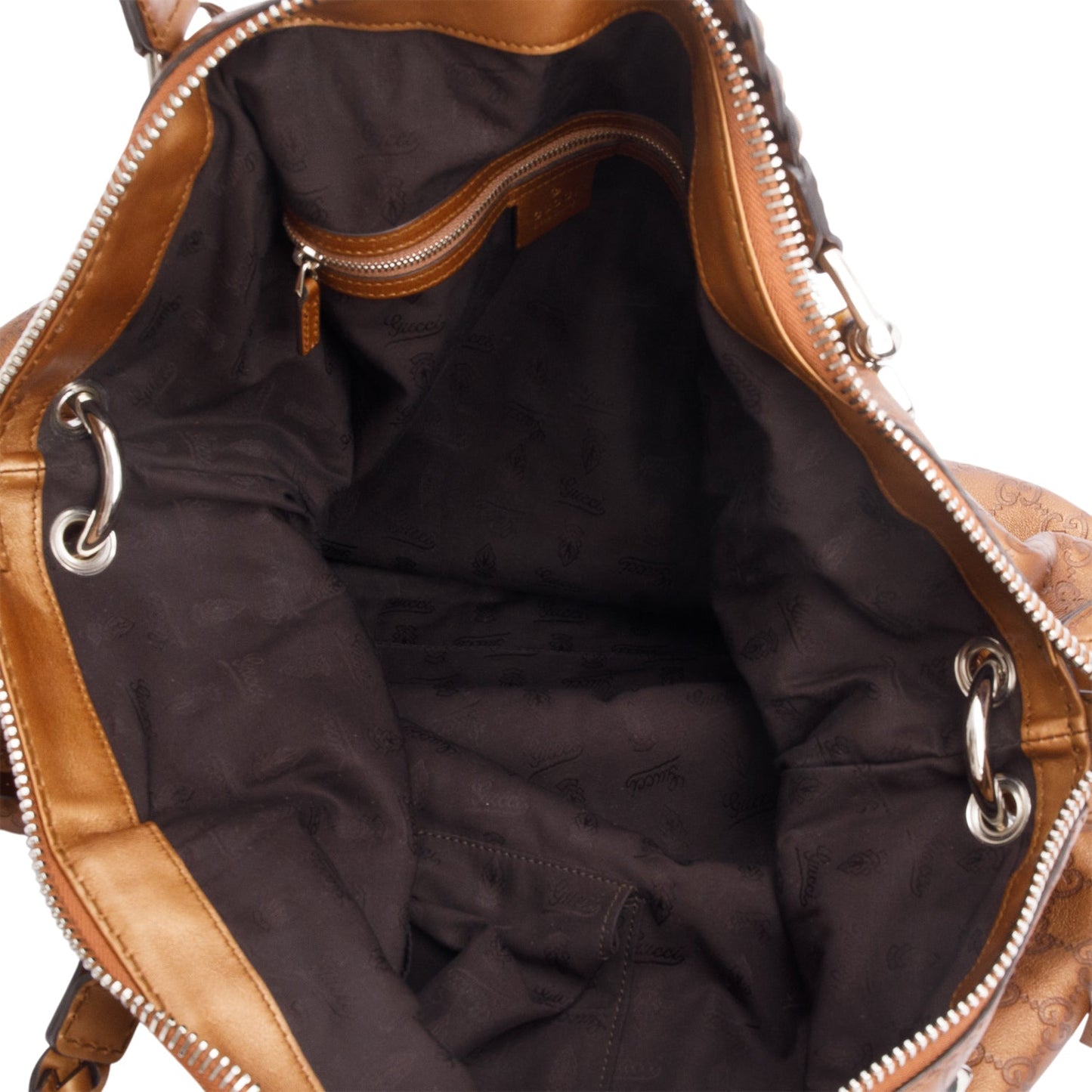 Gucci Metallic Brown GG Signature Leather Medium Bamboo Bar Tote