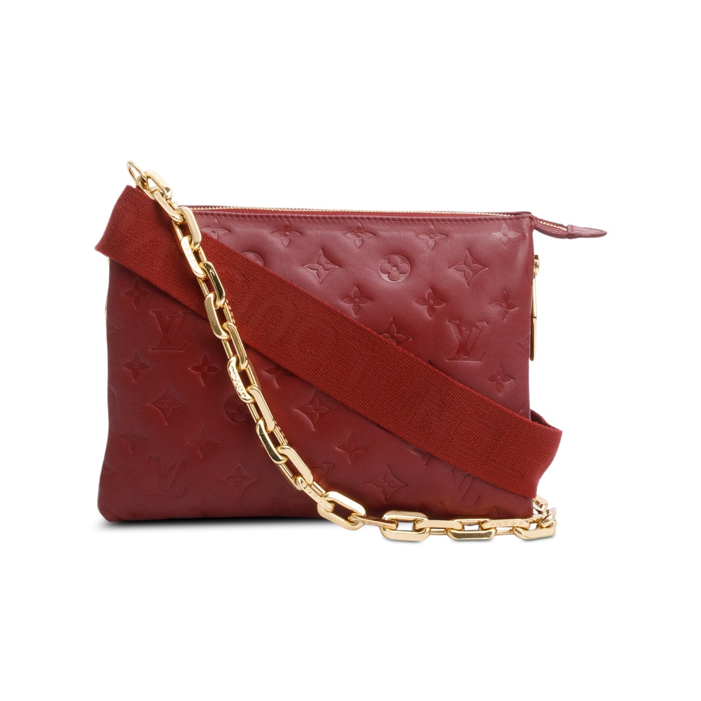 Louis Vuitton Red Monogram Embossed Lambskin Leather Coussin PM