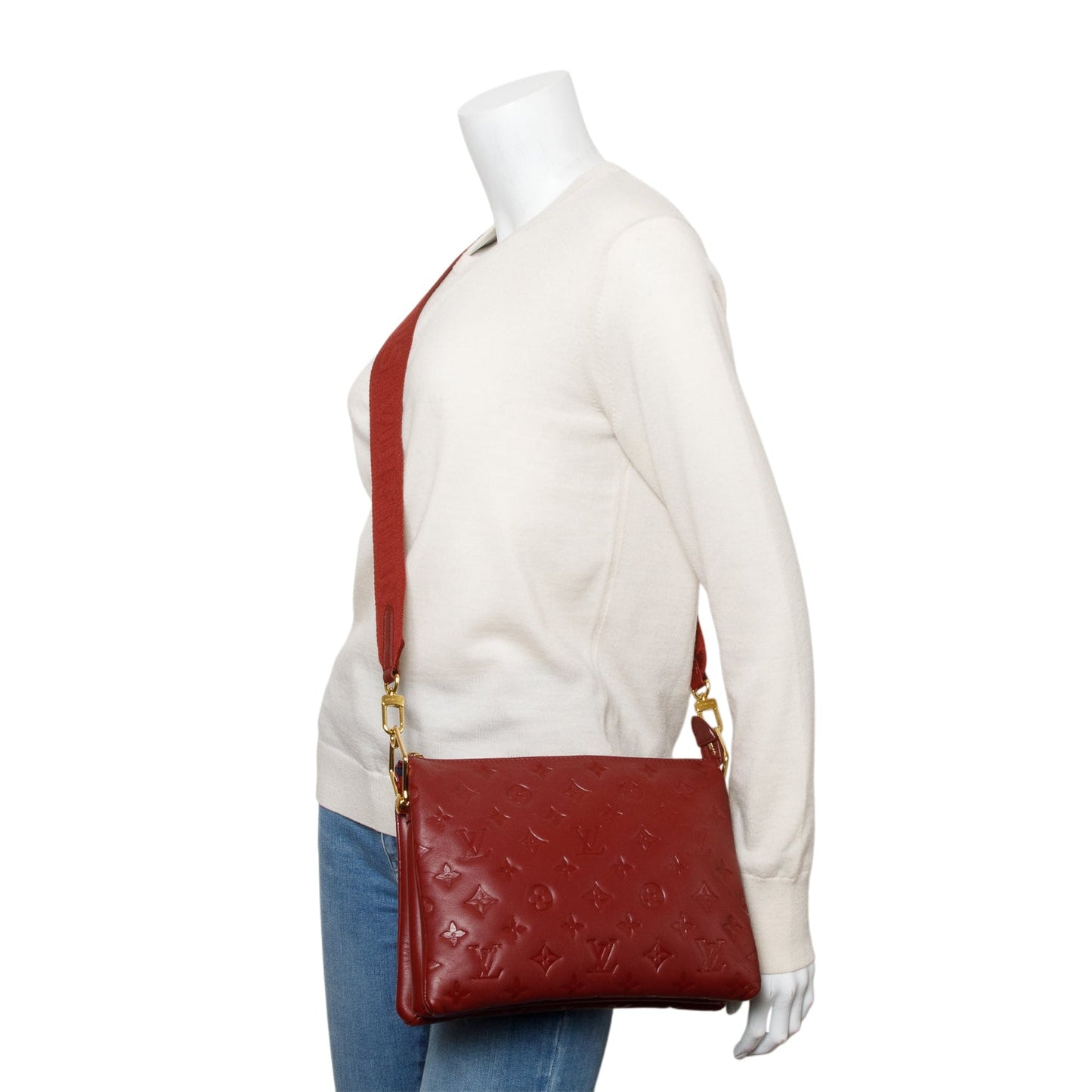 Louis Vuitton Red Monogram Embossed Lambskin Leather Coussin PM