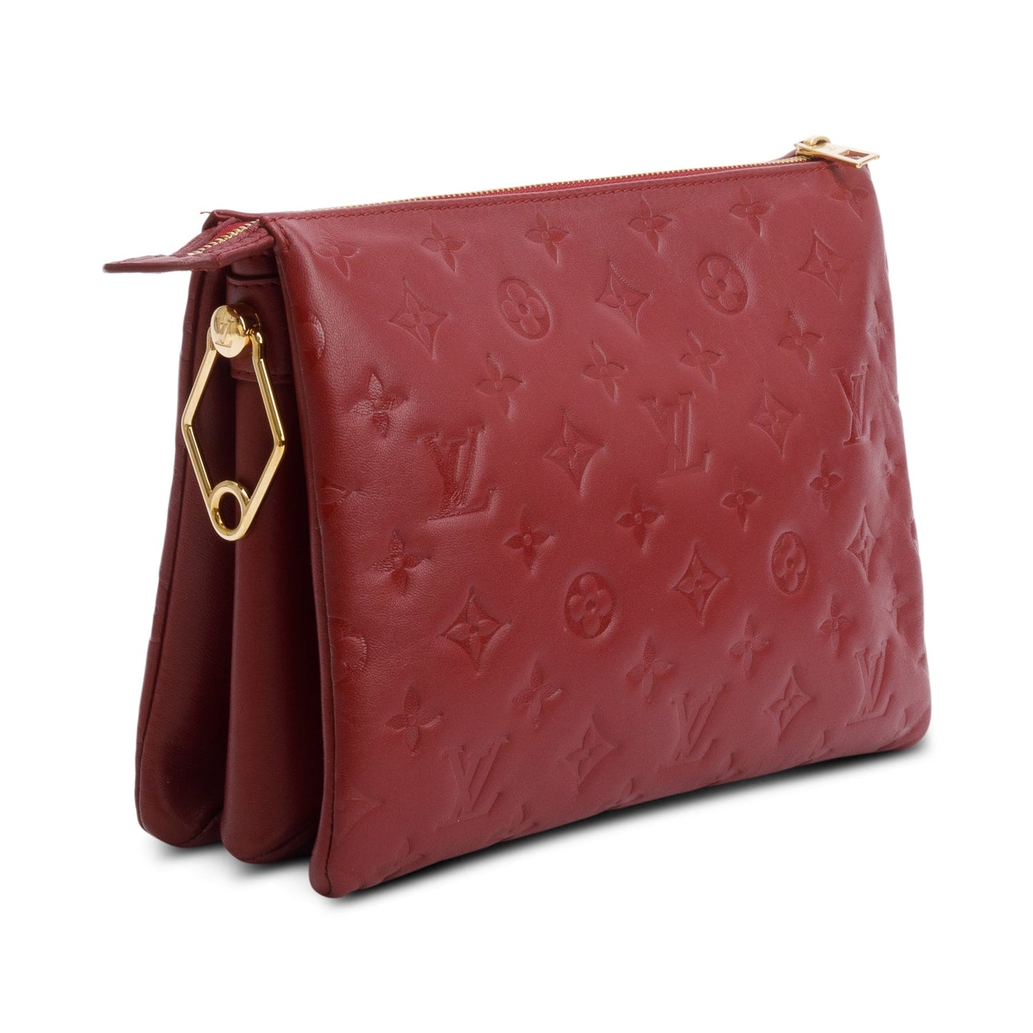 Louis Vuitton Red Monogram Embossed Lambskin Leather Coussin PM