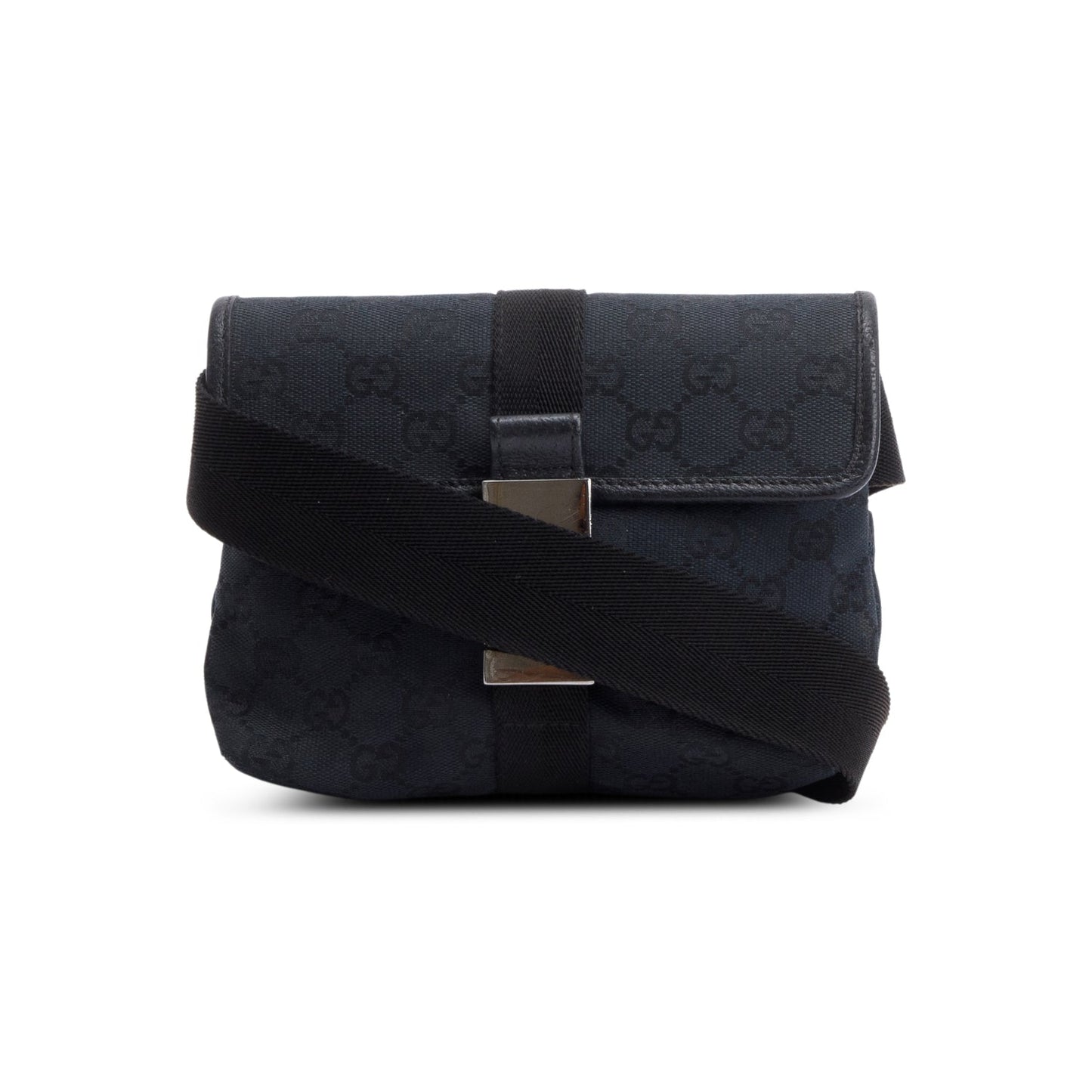 Gucci Black GG Canvas Buckle Waist Bag