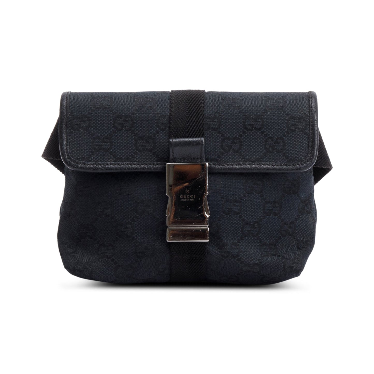 Gucci Black GG Canvas Buckle Waist Bag