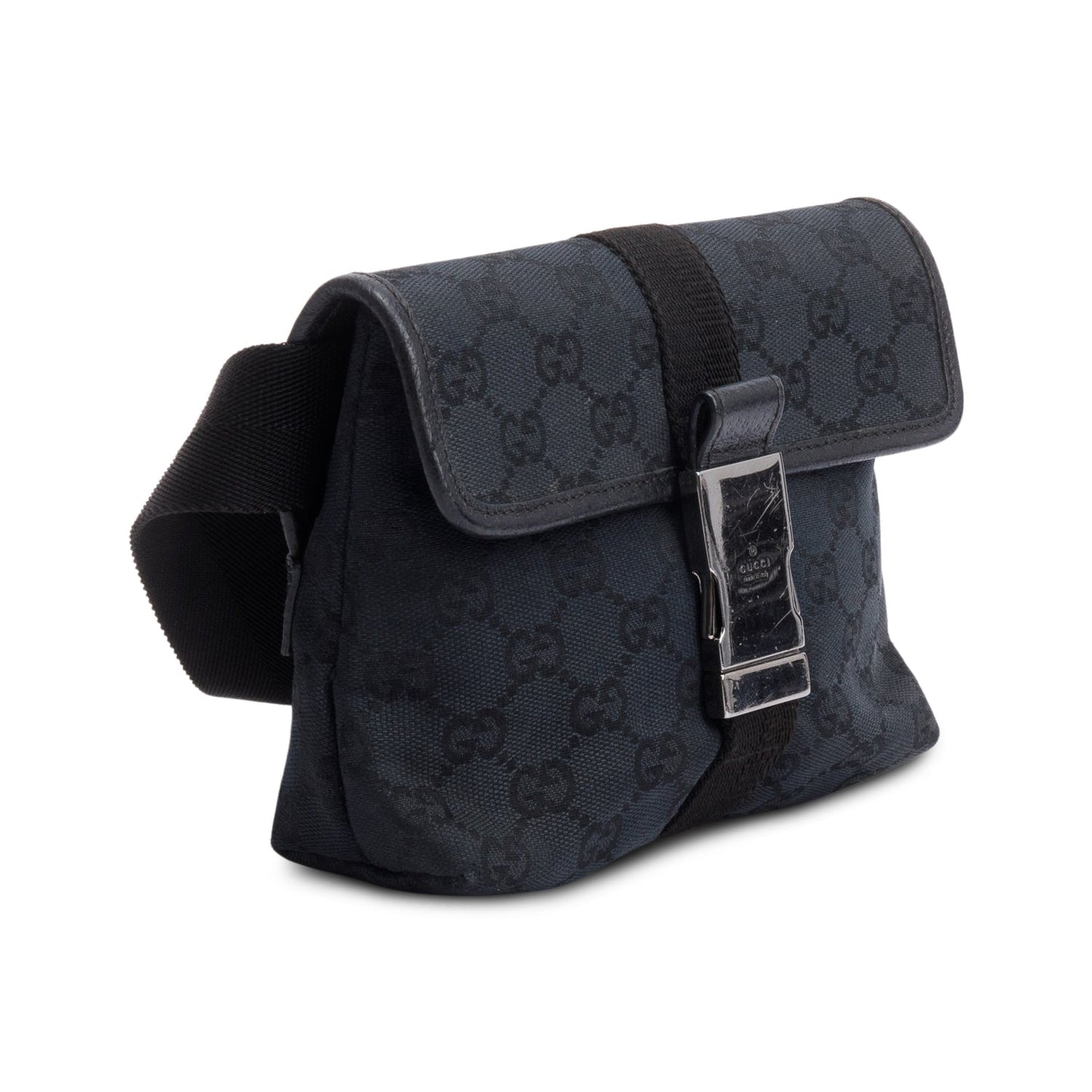 Gucci Black GG Canvas Buckle Waist Bag