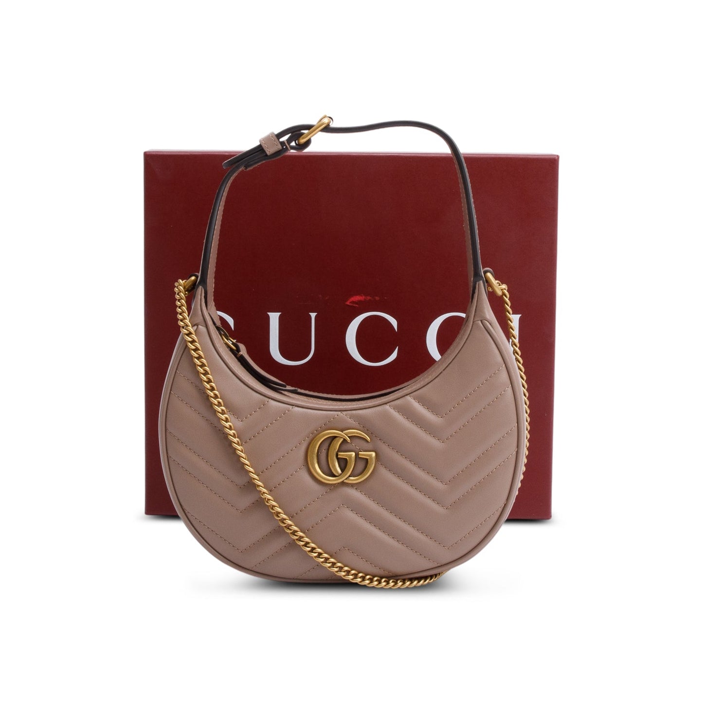 Gucci Beige GG Marmont Half-Moon Shaped Mini Bag