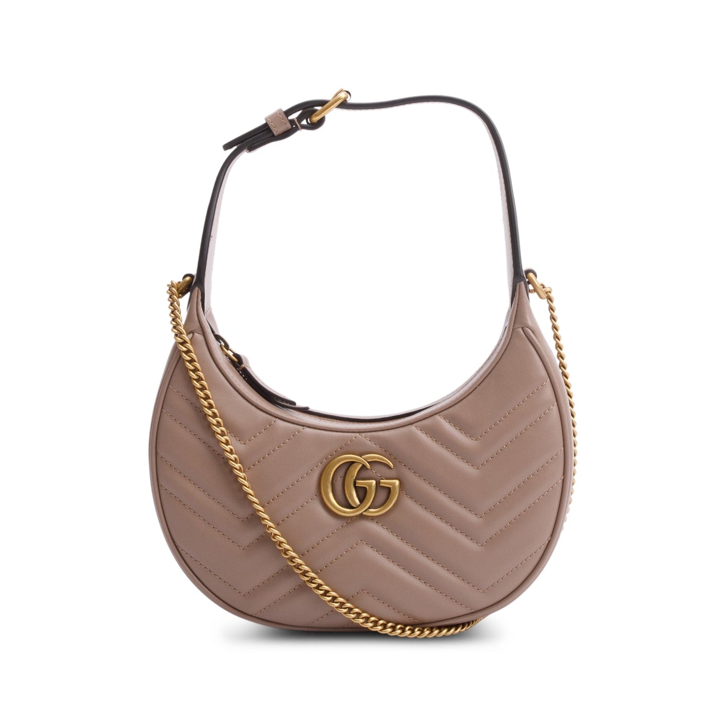 Gucci Beige GG Marmont Half-Moon Shaped Mini Bag