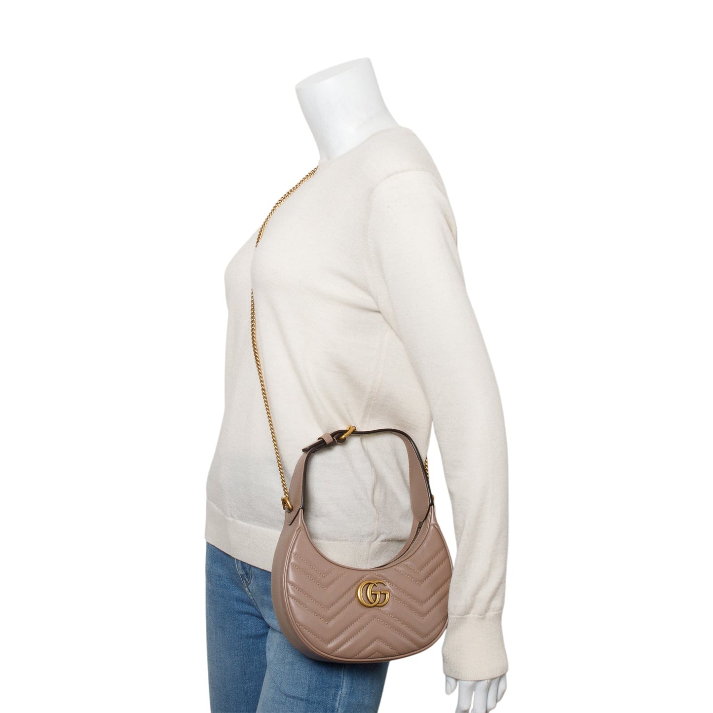 Gucci Beige GG Marmont Half-Moon Shaped Mini Bag
