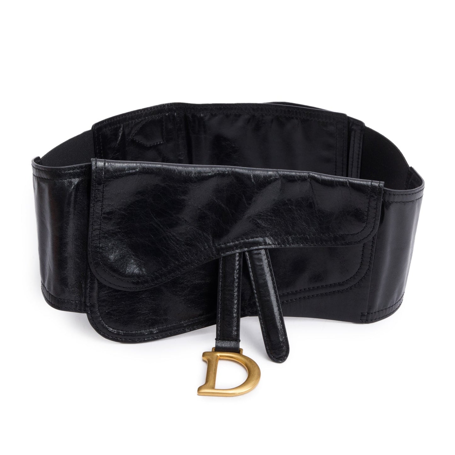 Christian Dior Black Calf Leather Saddle Waist Belt