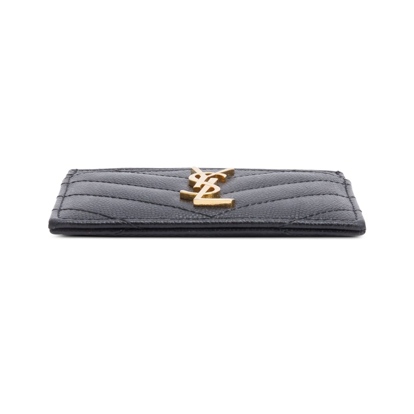 Saint Laurent Black Grain de Poudre Matelasse Chevron Leather Cassandre Card Case