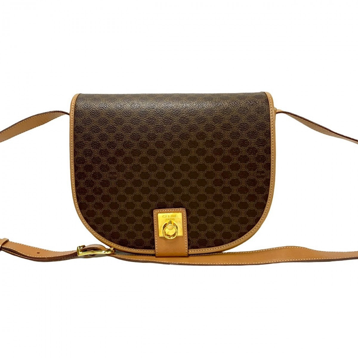 CELINE Shoulder Bag Leather, PVC Brown RingMetal logo Macadam Blason TriomphePattern Women