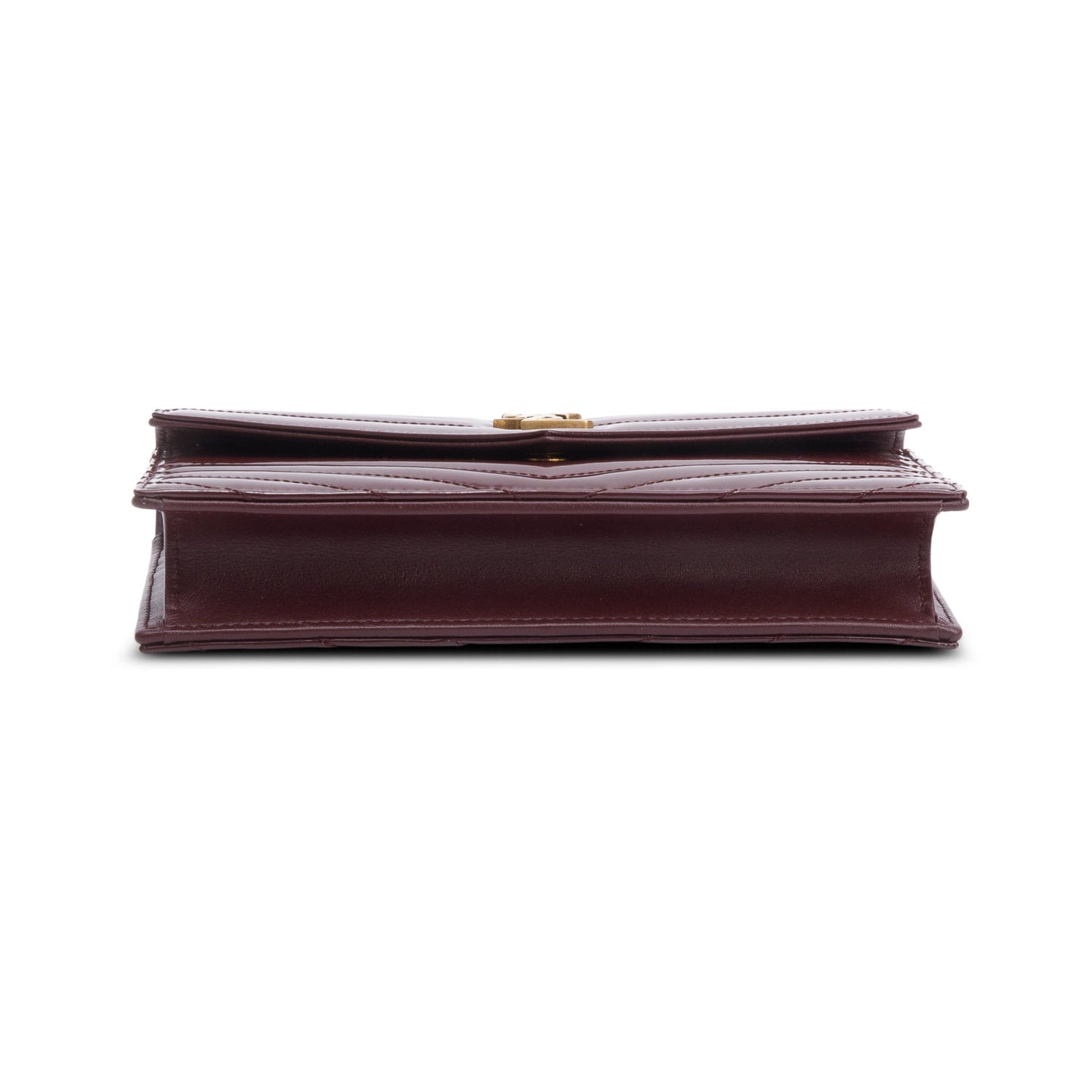 Saint Laurent 2024 Burgundy Patent Leather Cassandre Envelope Chain Wallet