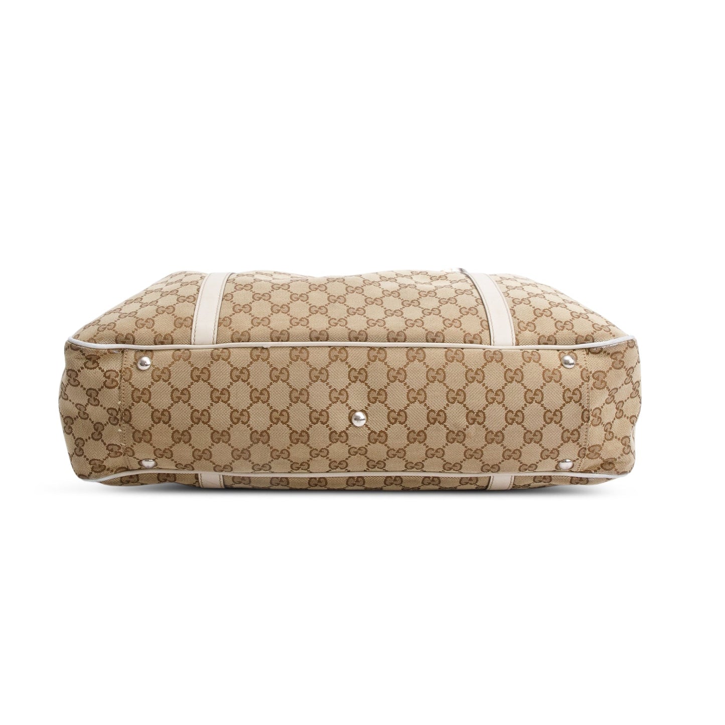 Gucci White Leather Trim GG Canvas Large Twin Tote