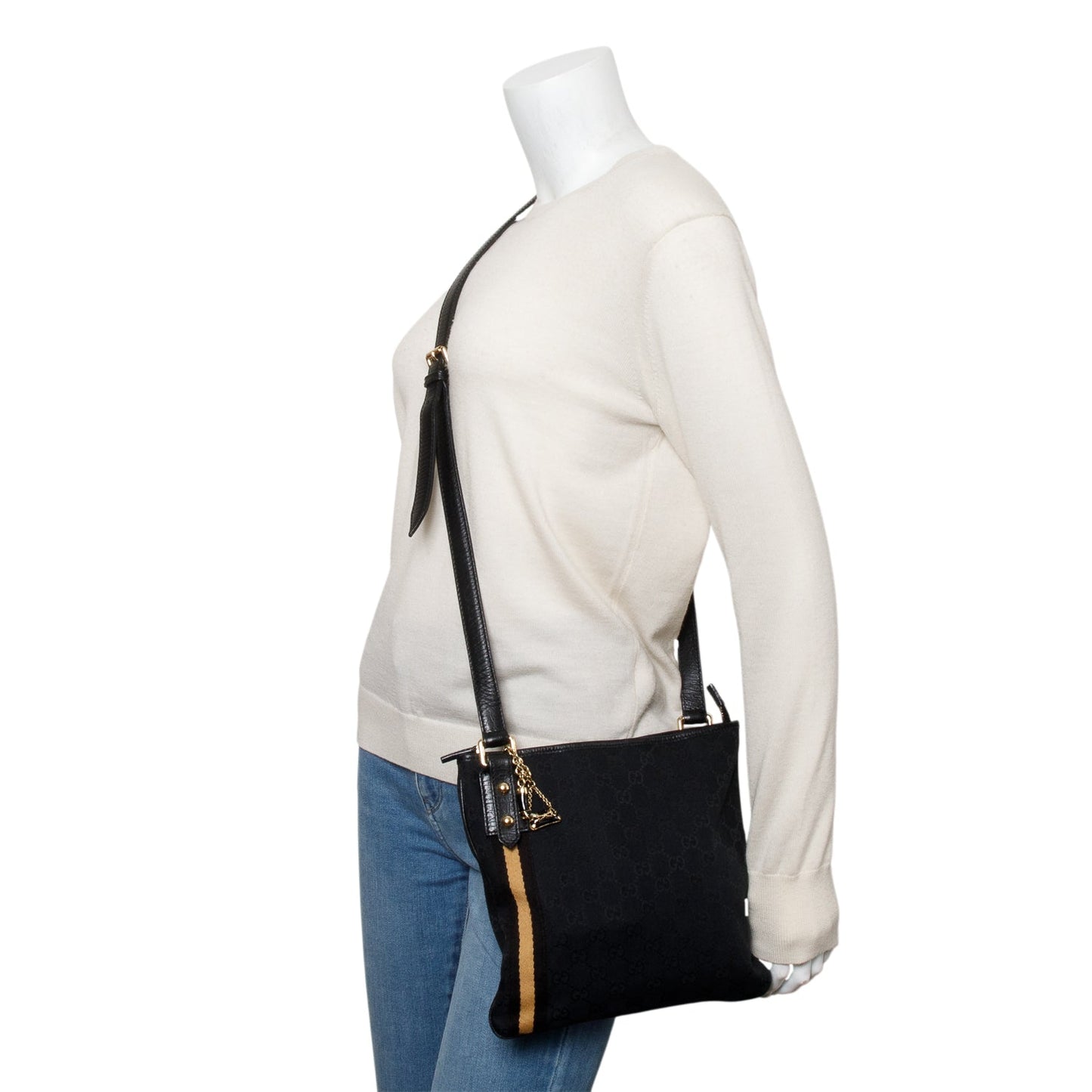 Gucci Black GG Canvas Web Small Jolicoeur Crossbody Bag