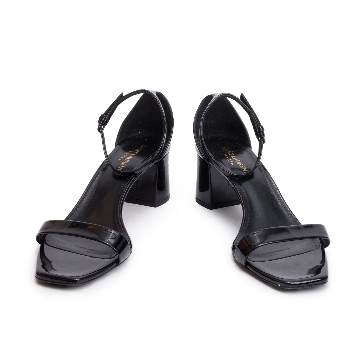 Saint Laurent Black Patent Leather Loulou Ankle Sandals, Size 40