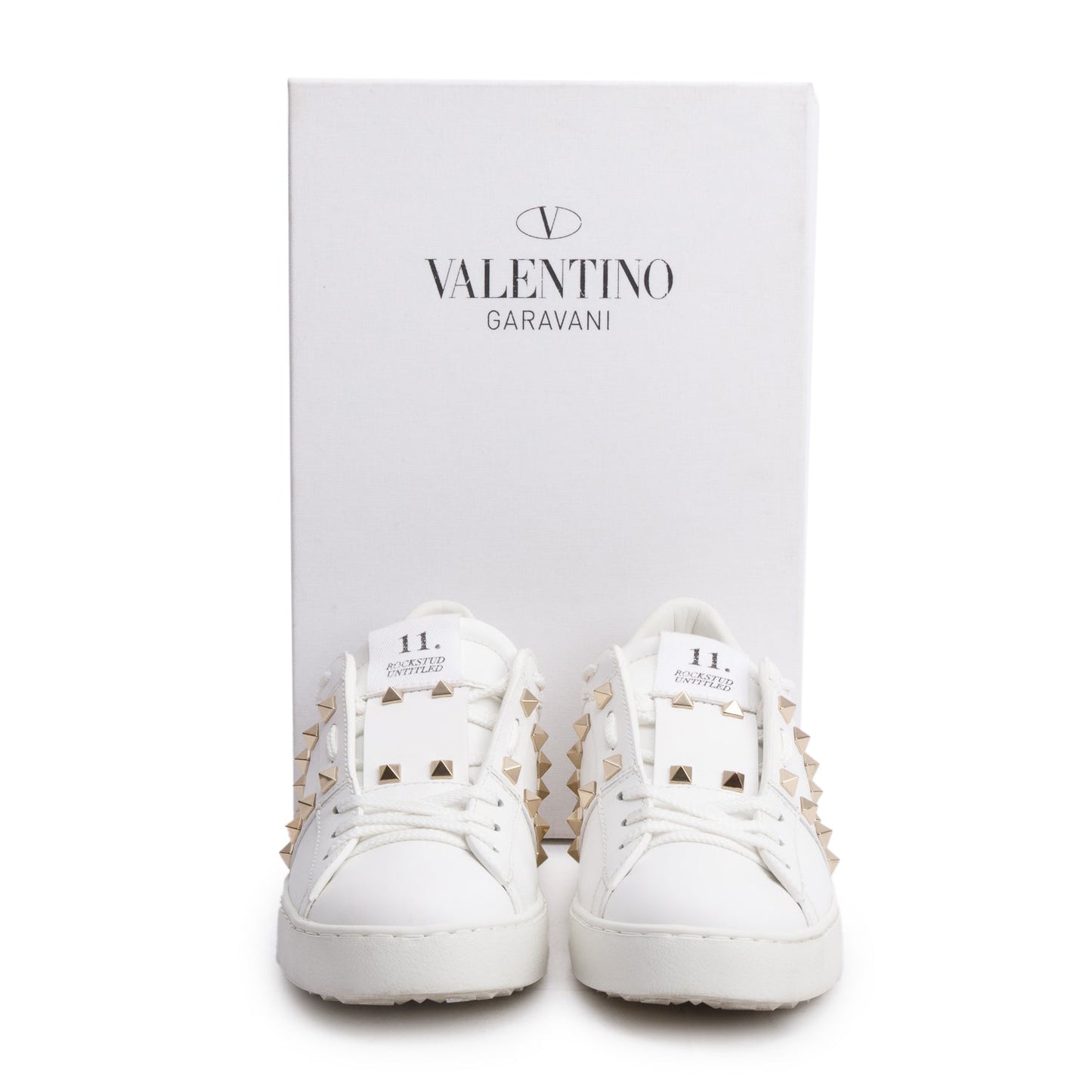Valentino White Leather Rockstud Untitled Sneakers, Size 38