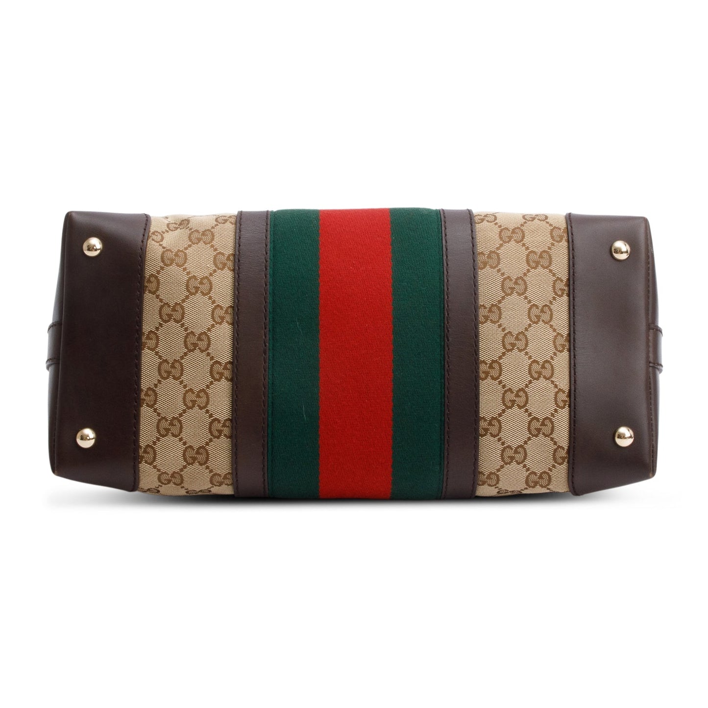 Gucci Brown Leather Trim GG Canvas Medium Vintage Web Top Handle Bag