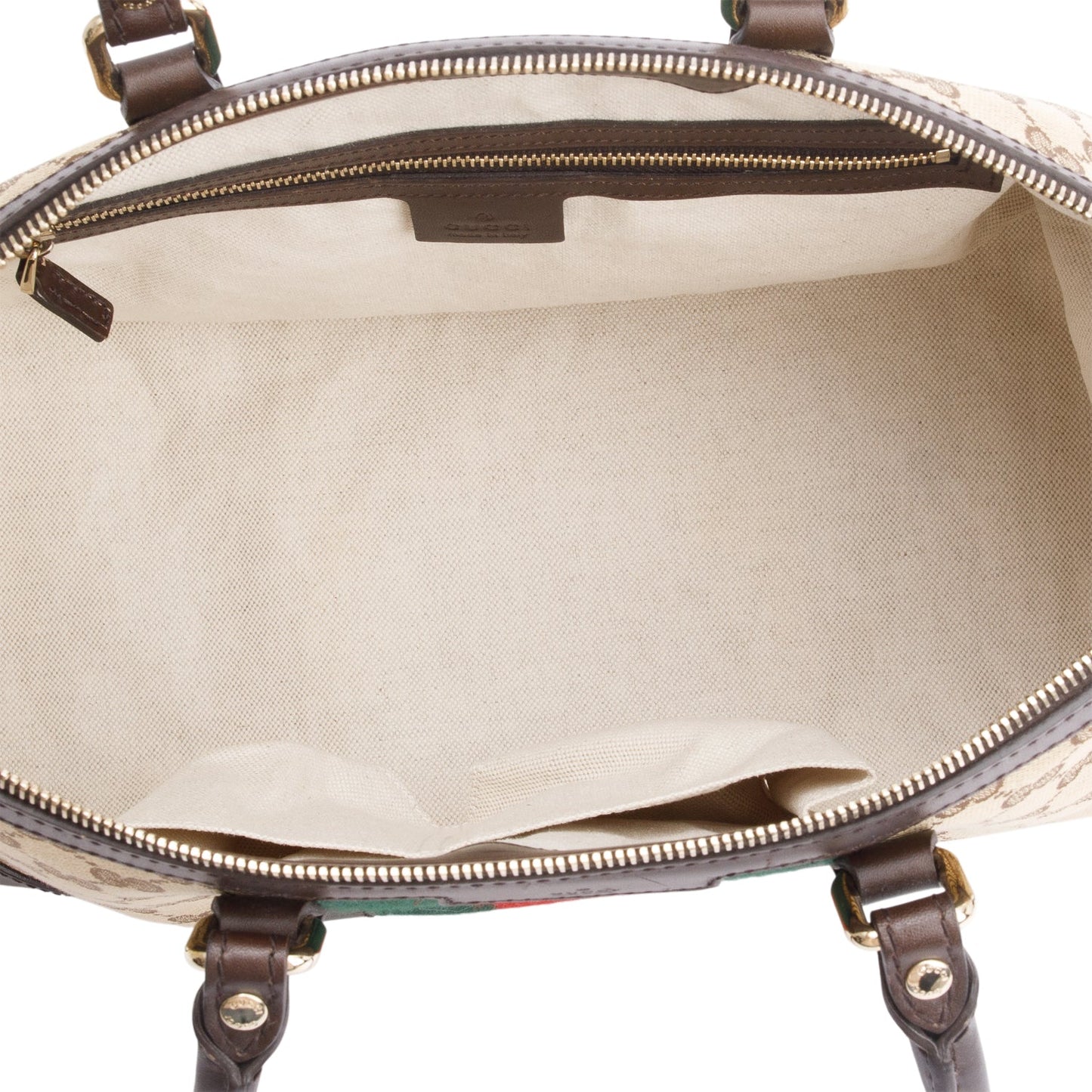 Gucci Brown Leather Trim GG Canvas Medium Vintage Web Top Handle Bag