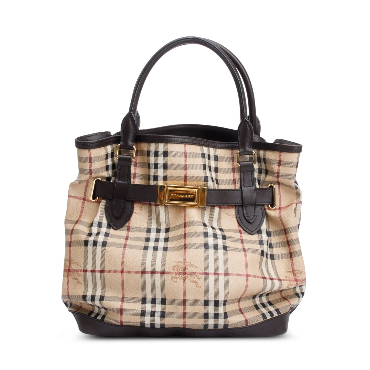 Burberry House Check Brown Leather Trim Medium Golderton Tote