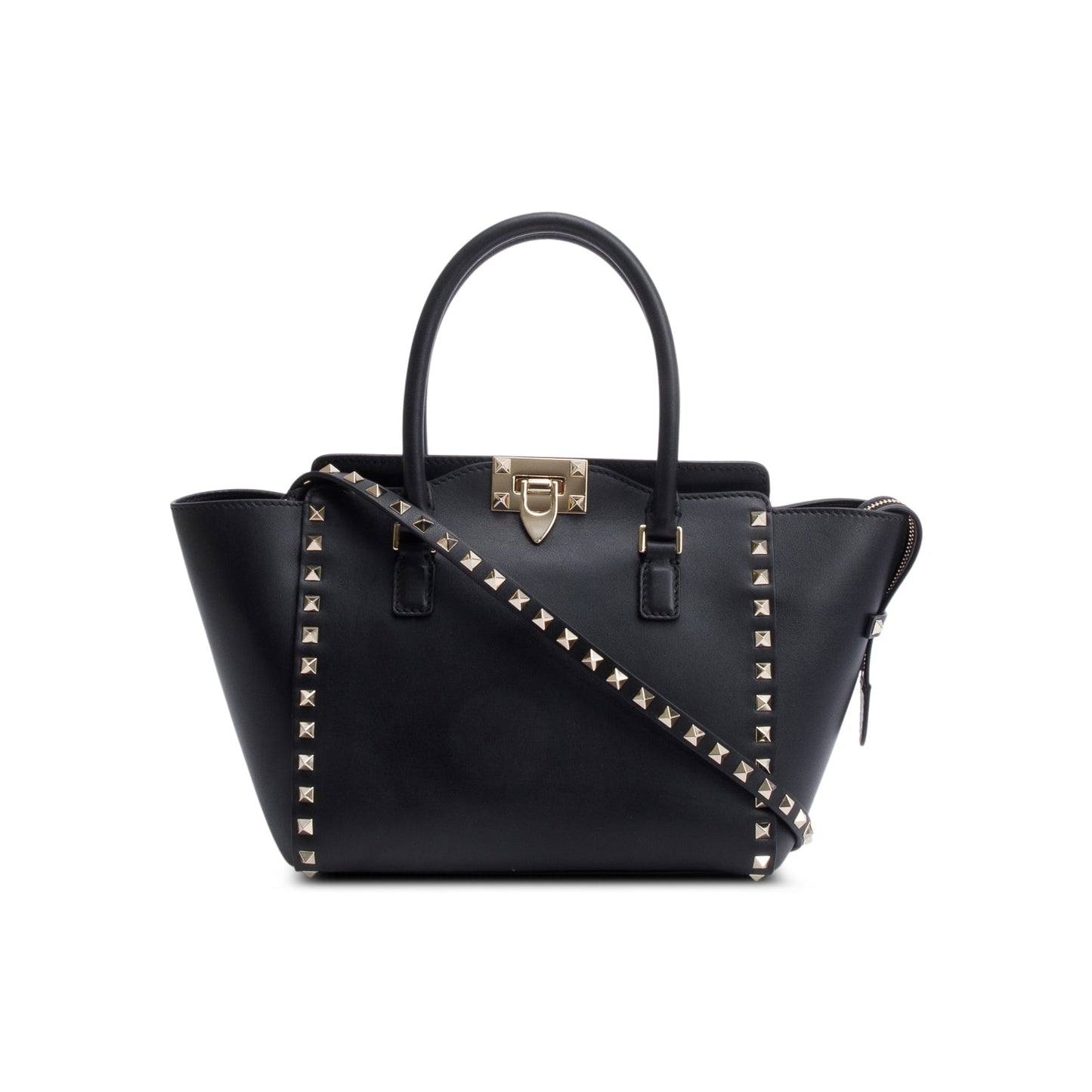 Valentino Black Calfskin Leather Small Rockstud Tote Bag