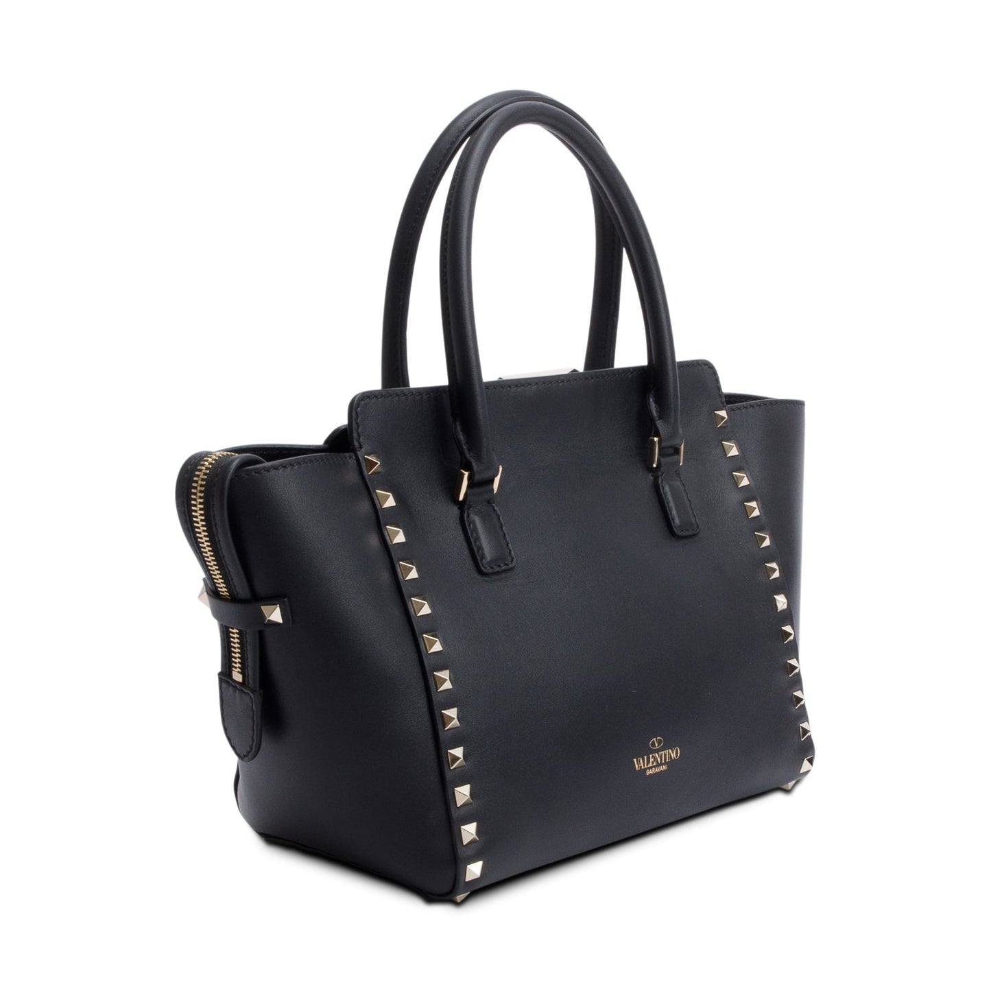 Valentino Black Calfskin Leather Small Rockstud Tote Bag