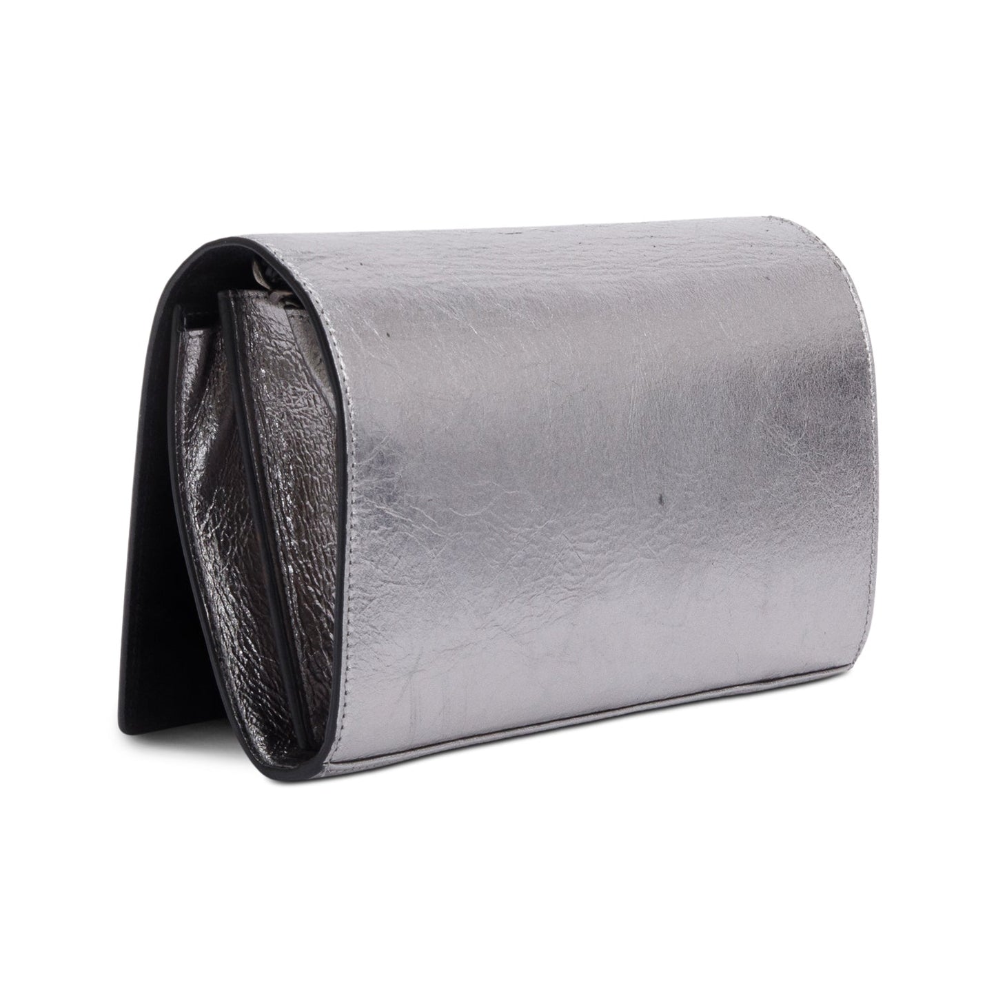Saint Laurent Grey Aged Calfskin Leather Cassandre Wallet on Chain