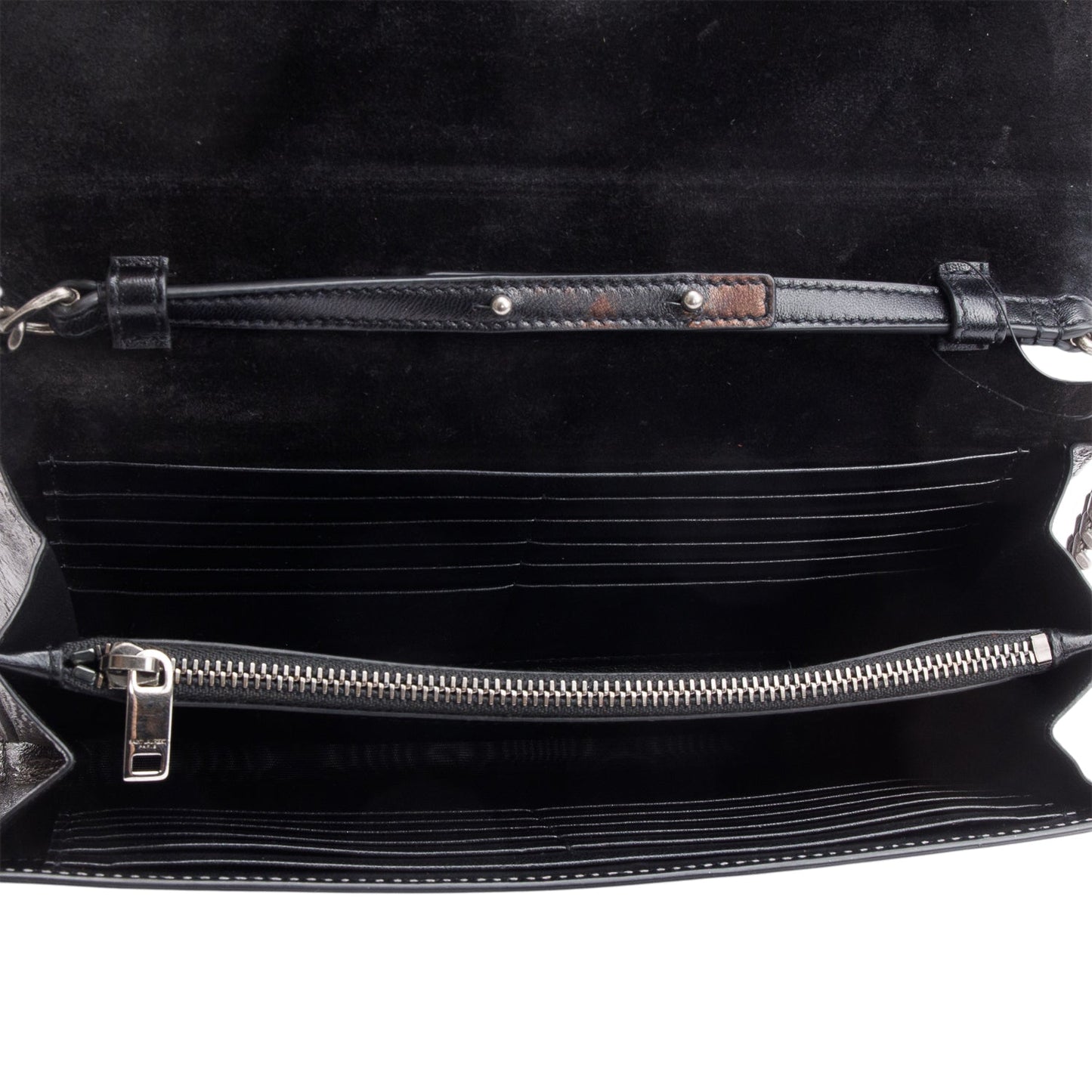 Saint Laurent Grey Aged Calfskin Leather Cassandre Wallet on Chain
