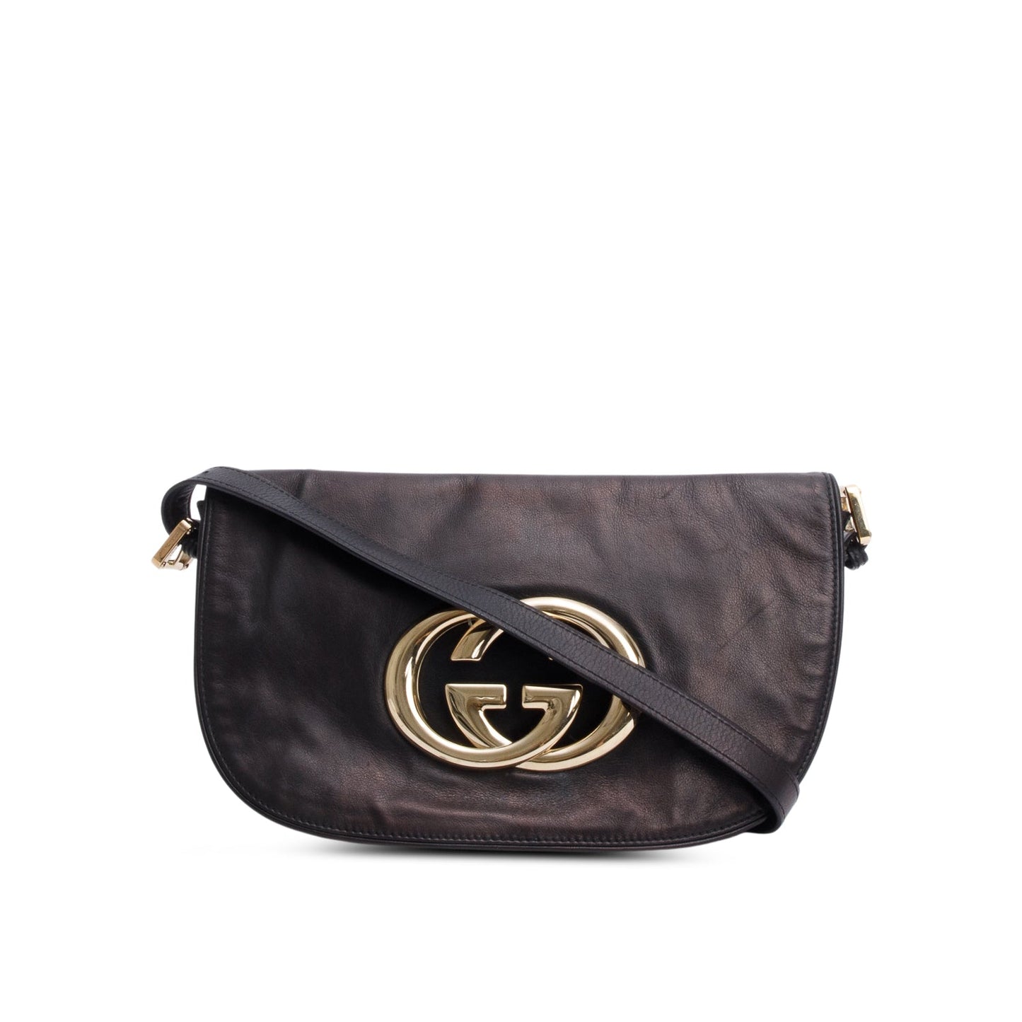 Gucci Black Leather GG Britt Flap Shoulder Bag